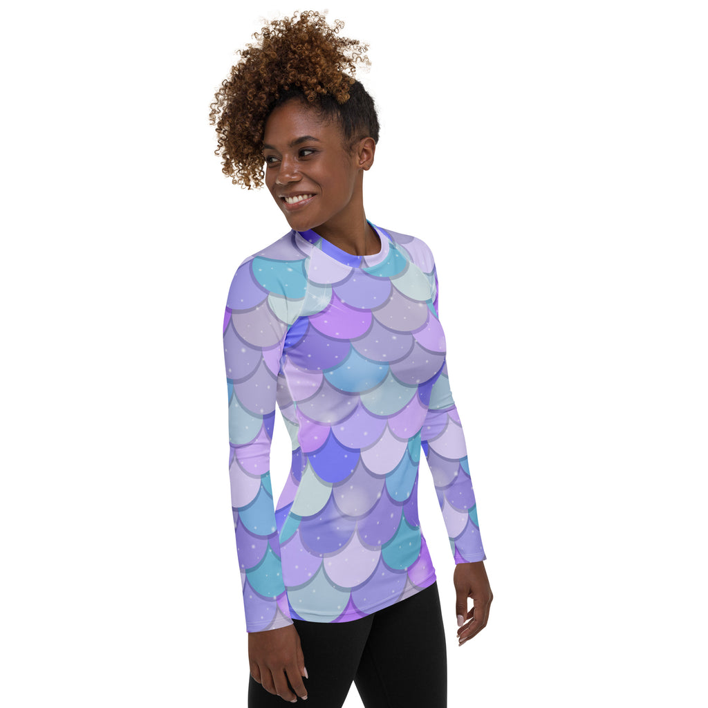 Women's Pastel Mermaid Scales Long Sleeve Rash Guard Swim Shirt – Buttery Soft, Sun Safe UPF 50+ Protection, Quick Dry & 4-Way Stretch Comfort