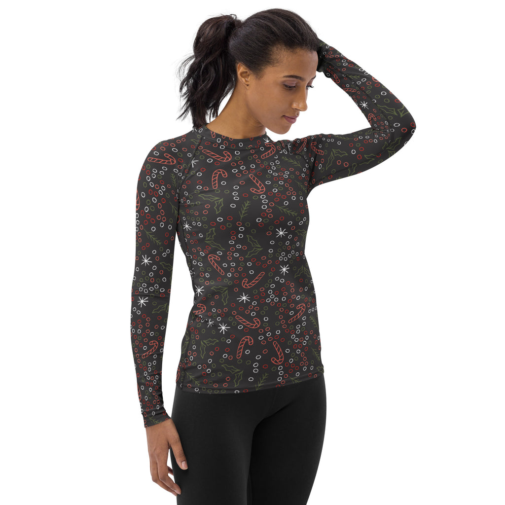 Women's Holiday Holly Long Sleeve Rash Guard Swim Shirt – Buttery Soft, Sun Safe UPF 50+ Protection, Quick Dry & 4-Way Stretch Comfort
