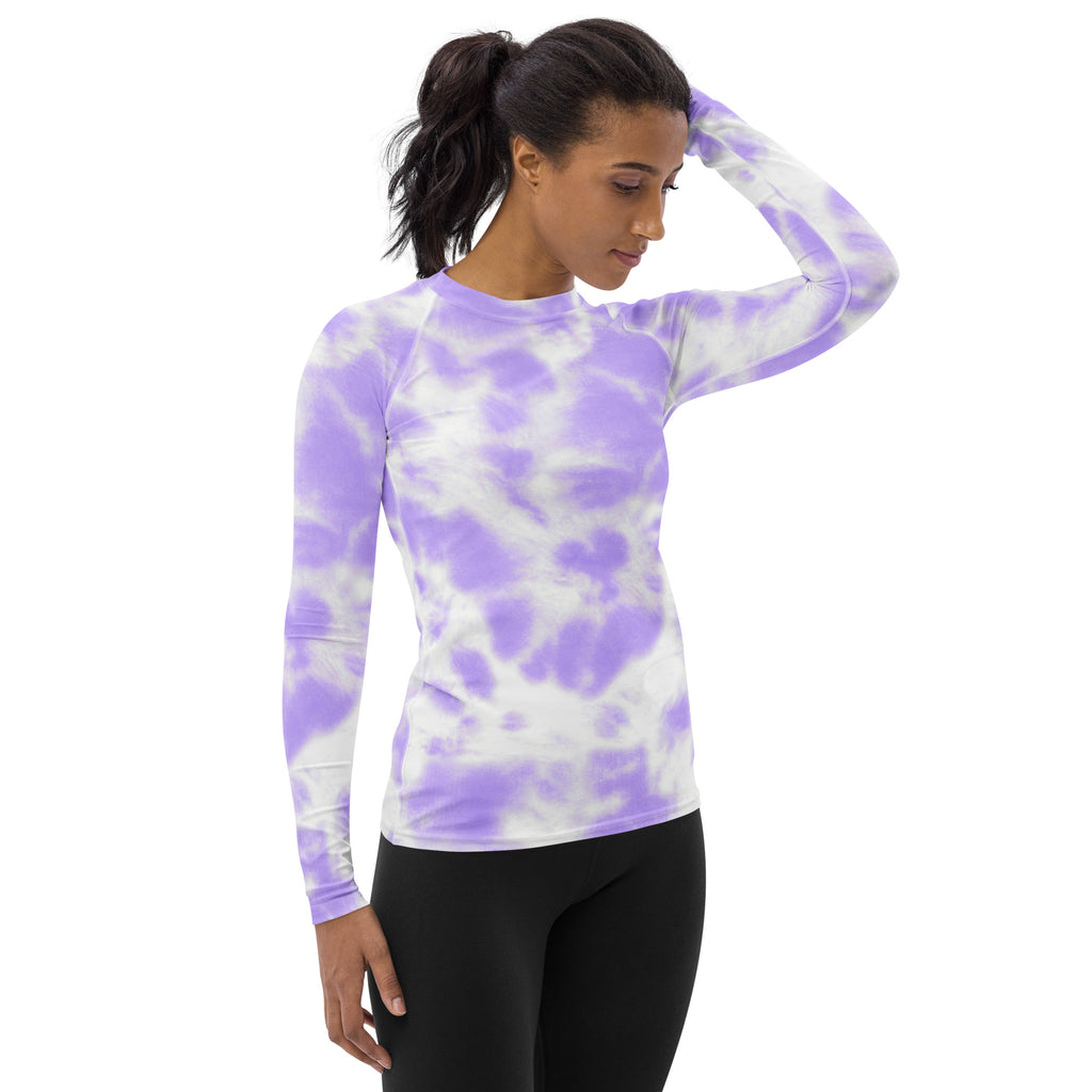 Women's Purple Tie Dye Long Sleeve Rash Guard Swim Shirt – Buttery Soft, Sun Safe UPF 50+ Protection, Quick Dry & 4-Way Stretch Comfort