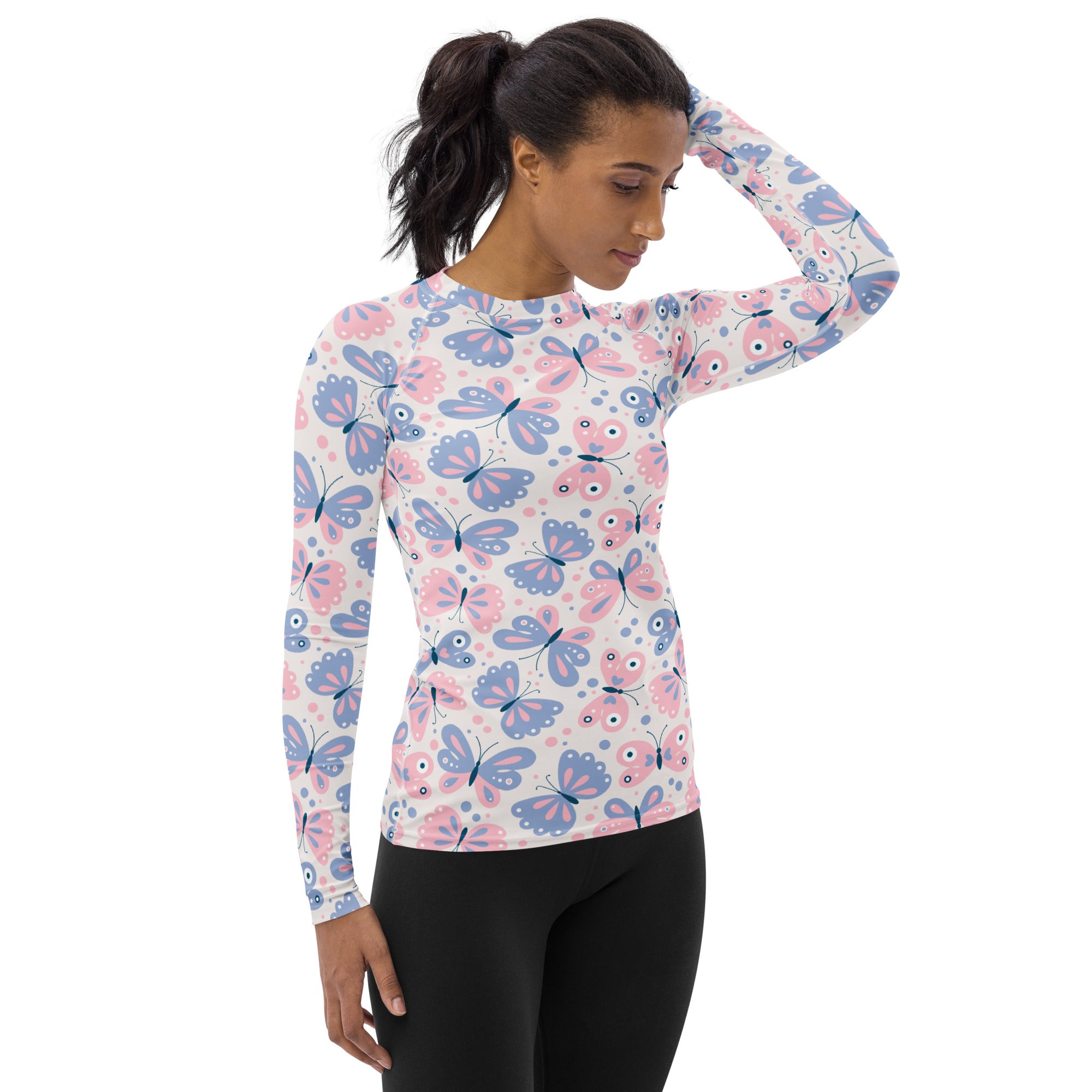 Women's Pink & Purple Butterfly Long Sleeve Rash Guard Swim Shirt – Buttery Soft, Sun Safe UPF 50+ Protection, Quick Dry & 4-Way Stretch Comfort