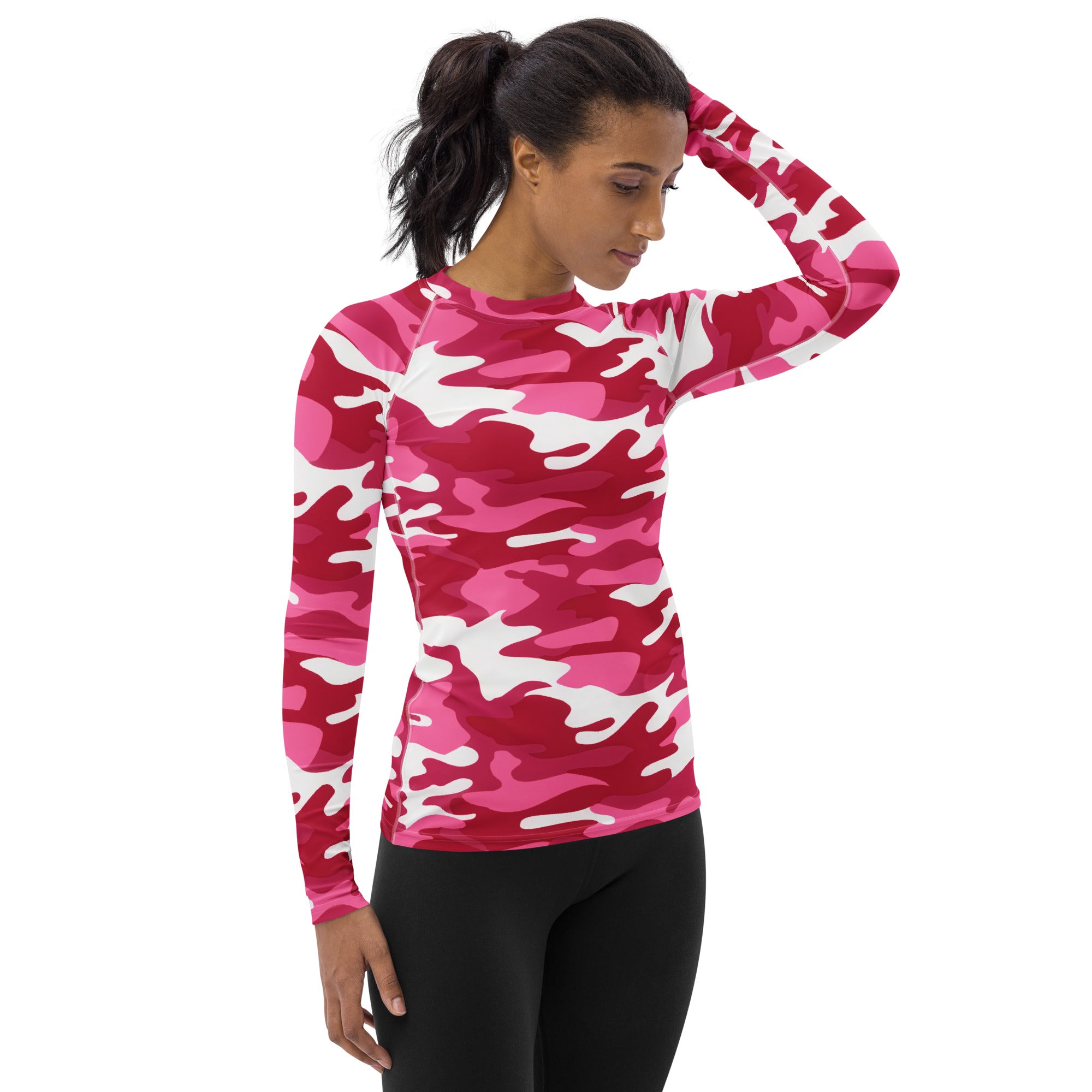 Women's Bright Pink Camouflage Long Sleeve Rash Guard Swim Shirt – Buttery Soft, Sun Safe UPF 50+ Protection, Quick Dry & 4-Way Stretch Comfort