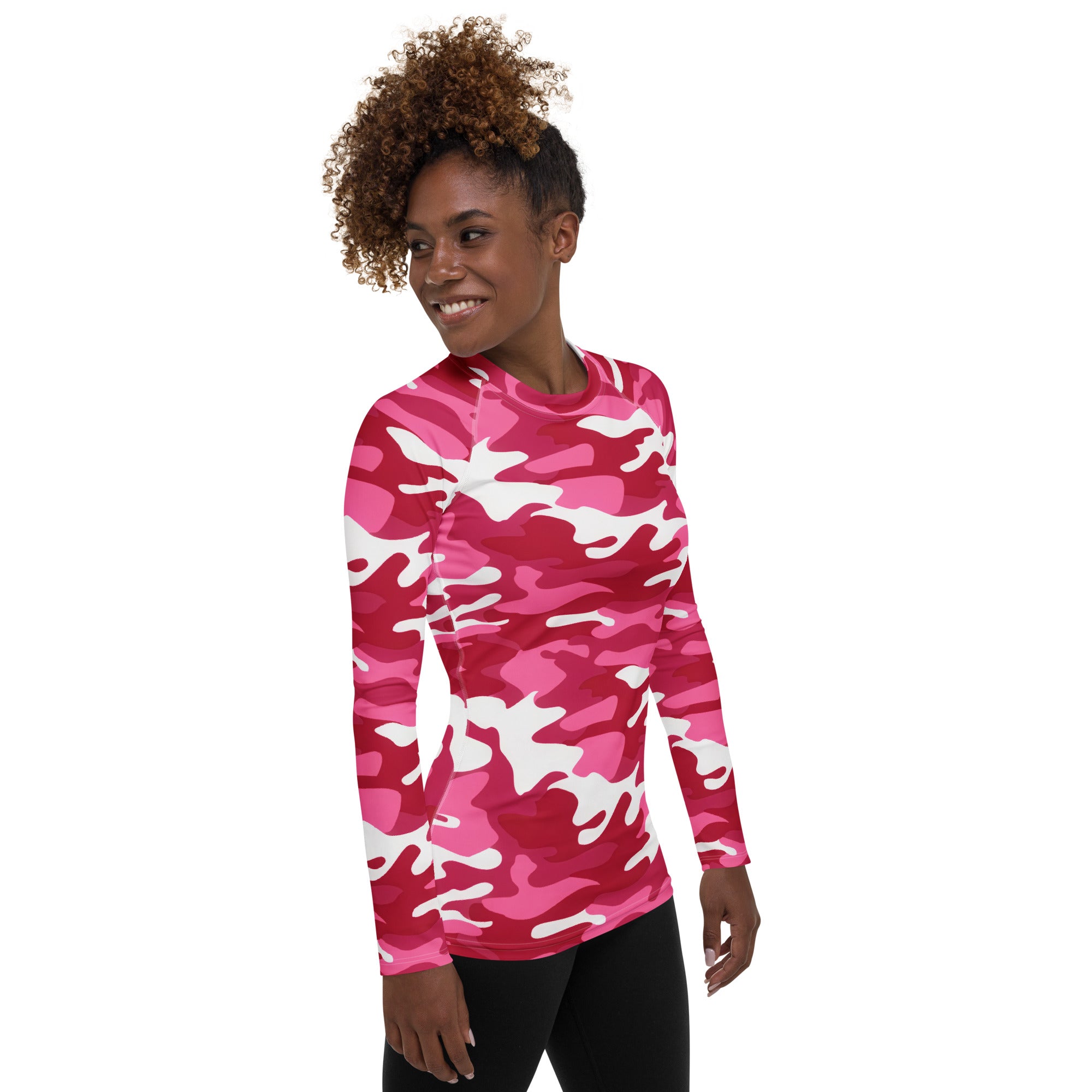 Women's Bright Pink Camouflage Long Sleeve Rash Guard Swim Shirt – Buttery Soft, Sun Safe UPF 50+ Protection, Quick Dry & 4-Way Stretch Comfort