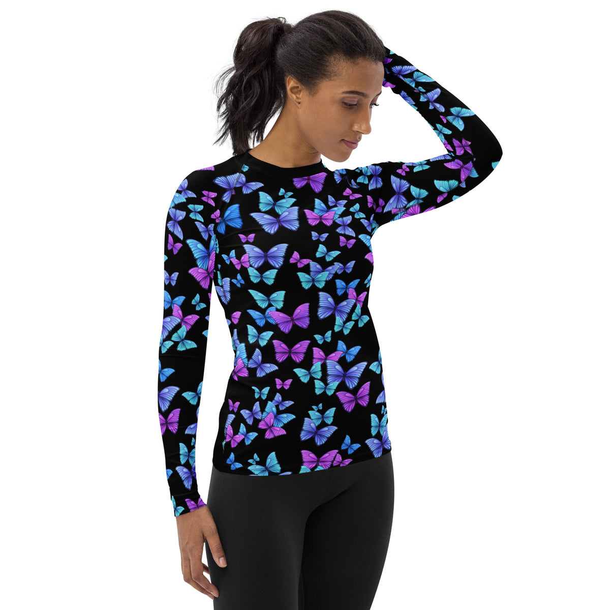 Women's Vibrant Butterfly Long Sleeve Rash Guard Swim Shirt – Buttery Soft, Sun Safe UPF 50+ Protection, Quick Dry & 4-Way Stretch Comfort