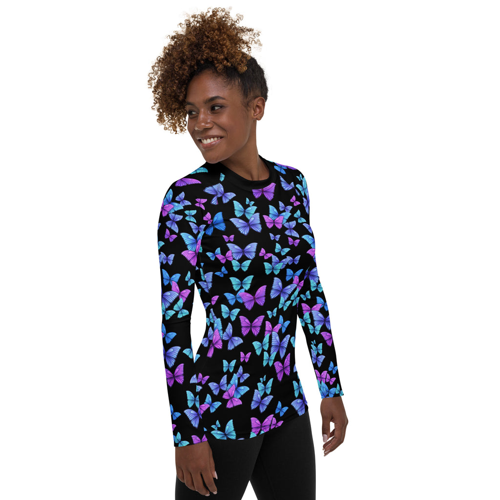 Women's Vibrant Butterfly Long Sleeve Rash Guard Swim Shirt – Buttery Soft, Sun Safe UPF 50+ Protection, Quick Dry & 4-Way Stretch Comfort