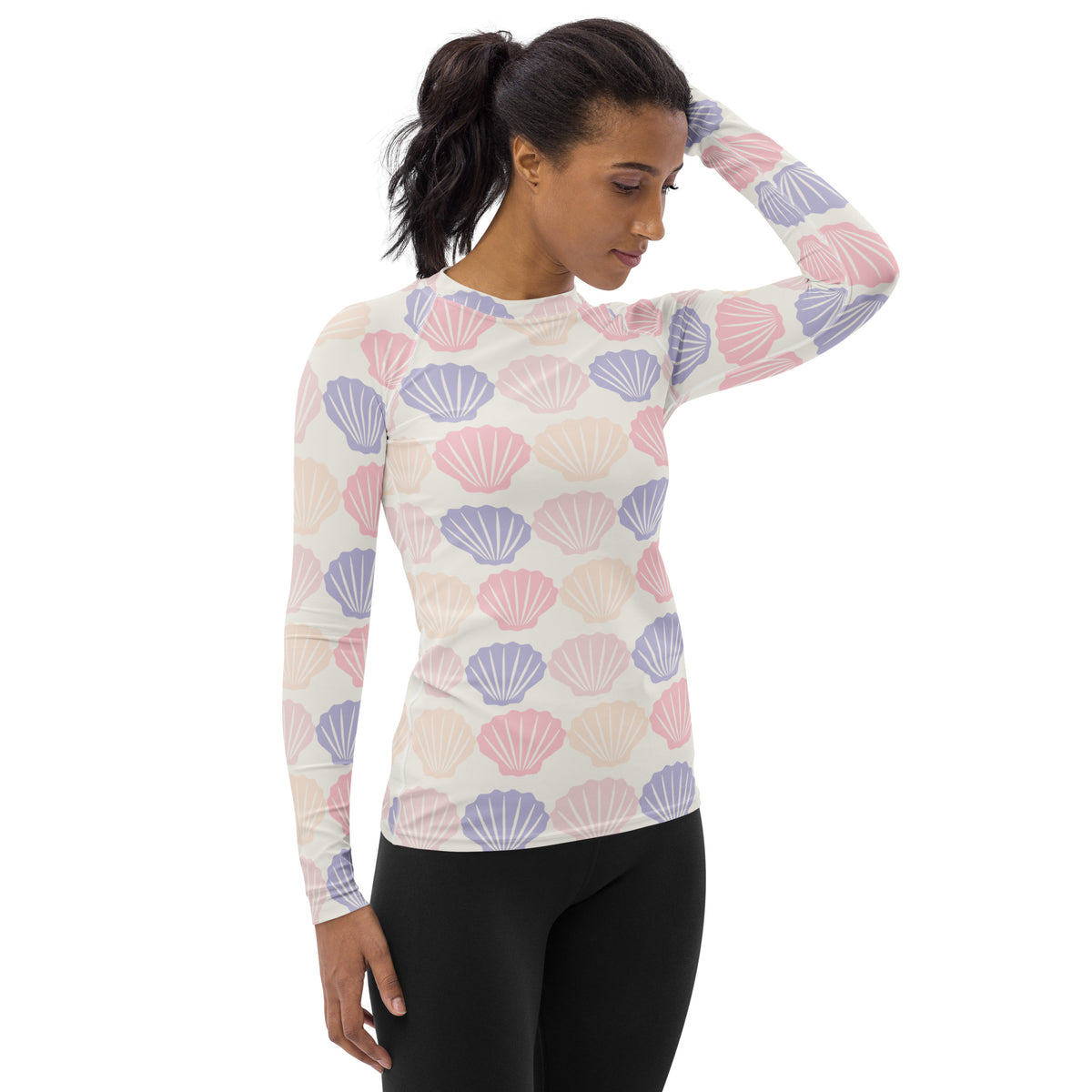 Women's Pastel Seashell Long Sleeve Rash Guard Swim Shirt – Buttery Soft, Sun Safe UPF 50+ Protection, Quick Dry & 4-Way Stretch Comfort