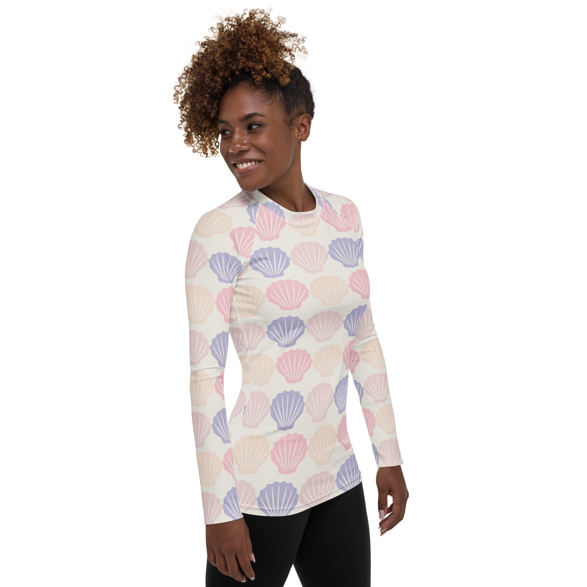 Women's Pastel Seashell Long Sleeve Rash Guard Swim Shirt – Buttery Soft, Sun Safe UPF 50+ Protection, Quick Dry & 4-Way Stretch Comfort