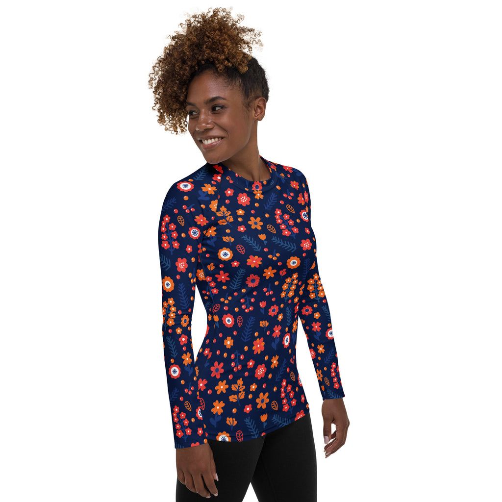 Women's Navy Floral Long Sleeve Rash Guard Swim Shirt – Buttery Soft, Sun Safe UPF 50+ Protection, Quick Dry & 4-Way Stretch Comfort