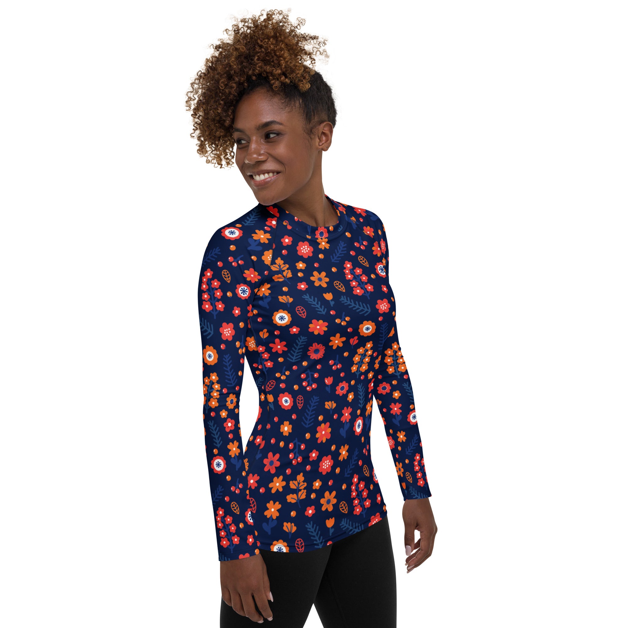 Women's Navy Floral Long Sleeve Rash Guard Swim Shirt – Buttery Soft, Sun Safe UPF 50+ Protection, Quick Dry & 4-Way Stretch Comfort