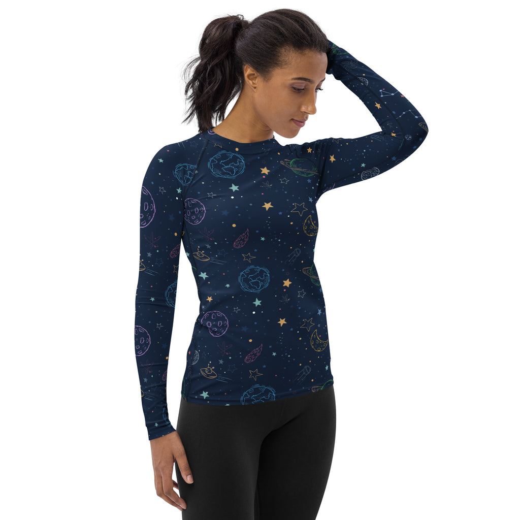 Women's Colorful Galaxy Space Long Sleeve Rash Guard Swim Shirt – Buttery Soft, Sun Safe UPF 50+ Protection, Quick Dry & 4-Way Stretch Comfort