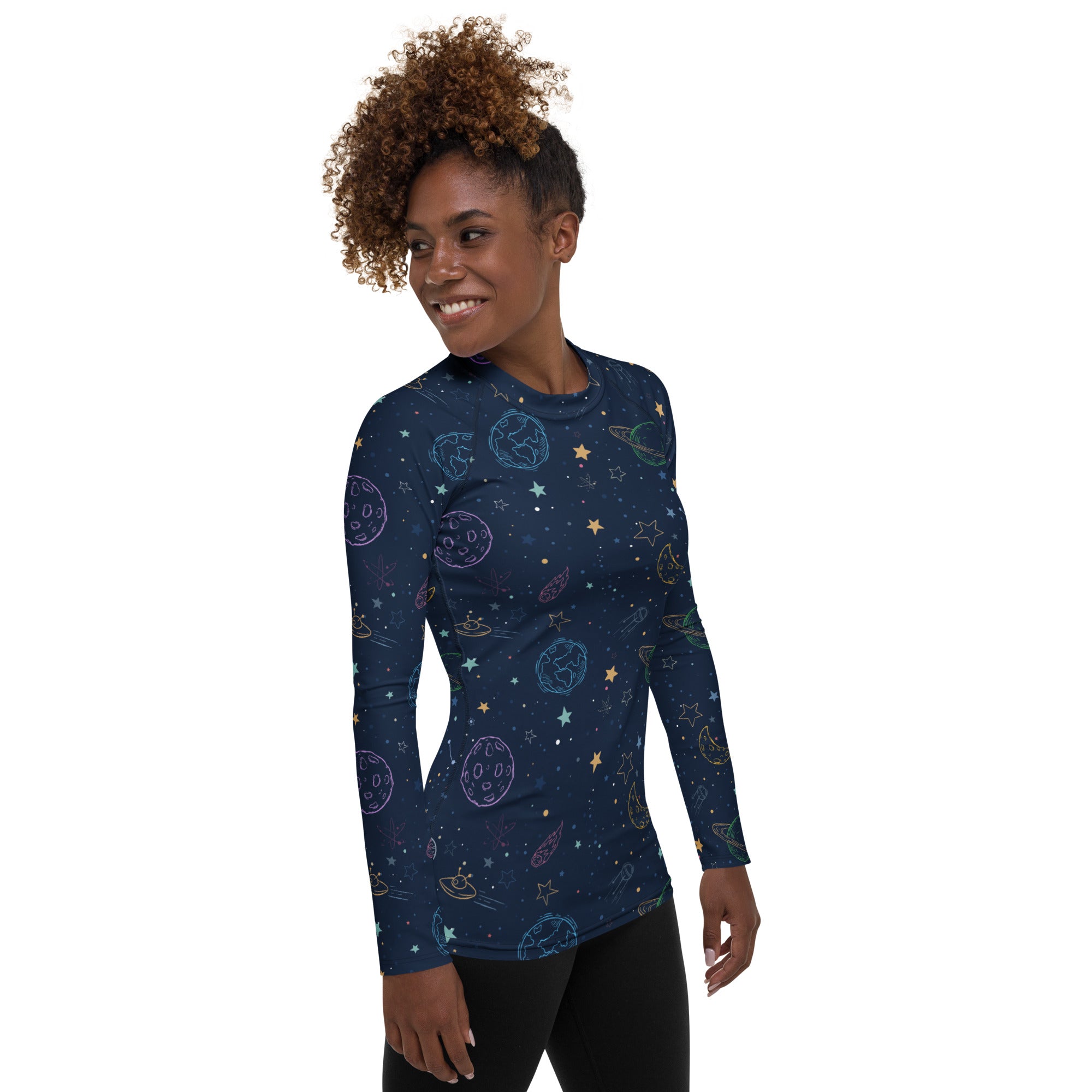 Women's Colorful Galaxy Space Long Sleeve Rash Guard Swim Shirt – Buttery Soft, Sun Safe UPF 50+ Protection, Quick Dry & 4-Way Stretch Comfort
