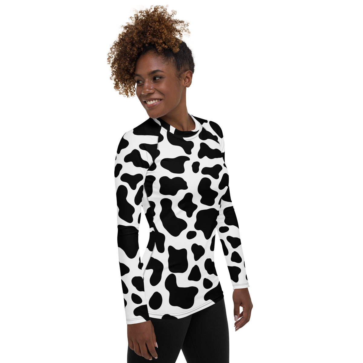 Women's Cow Print Long Sleeve Rash Guard Swim Shirt – Buttery Soft, Sun Safe UPF 50+ Protection, Quick Dry & 4-Way Stretch Comfort