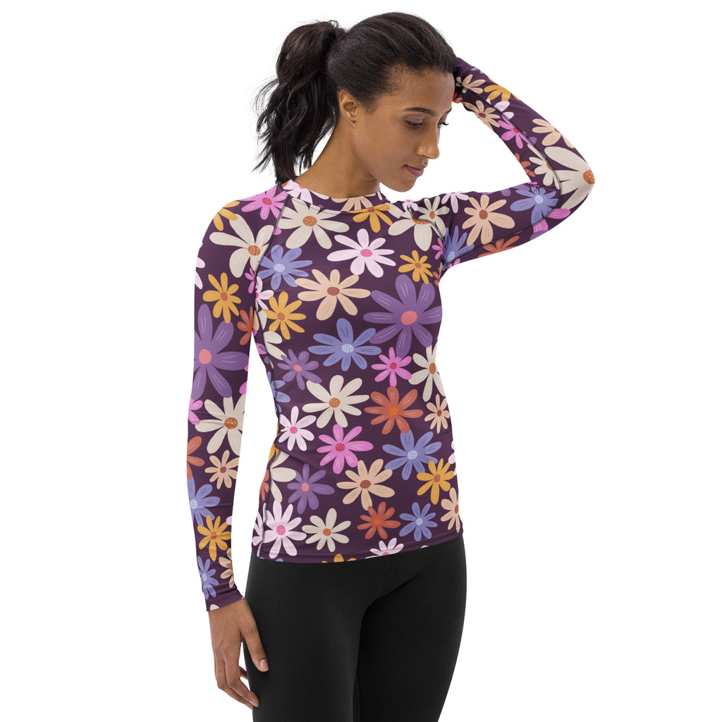Women's Purple Floral Long Sleeve Rash Guard Swim Shirt – Buttery Soft, Sun Safe UPF 50+ Protection, Quick Dry & 4-Way Stretch Comfort