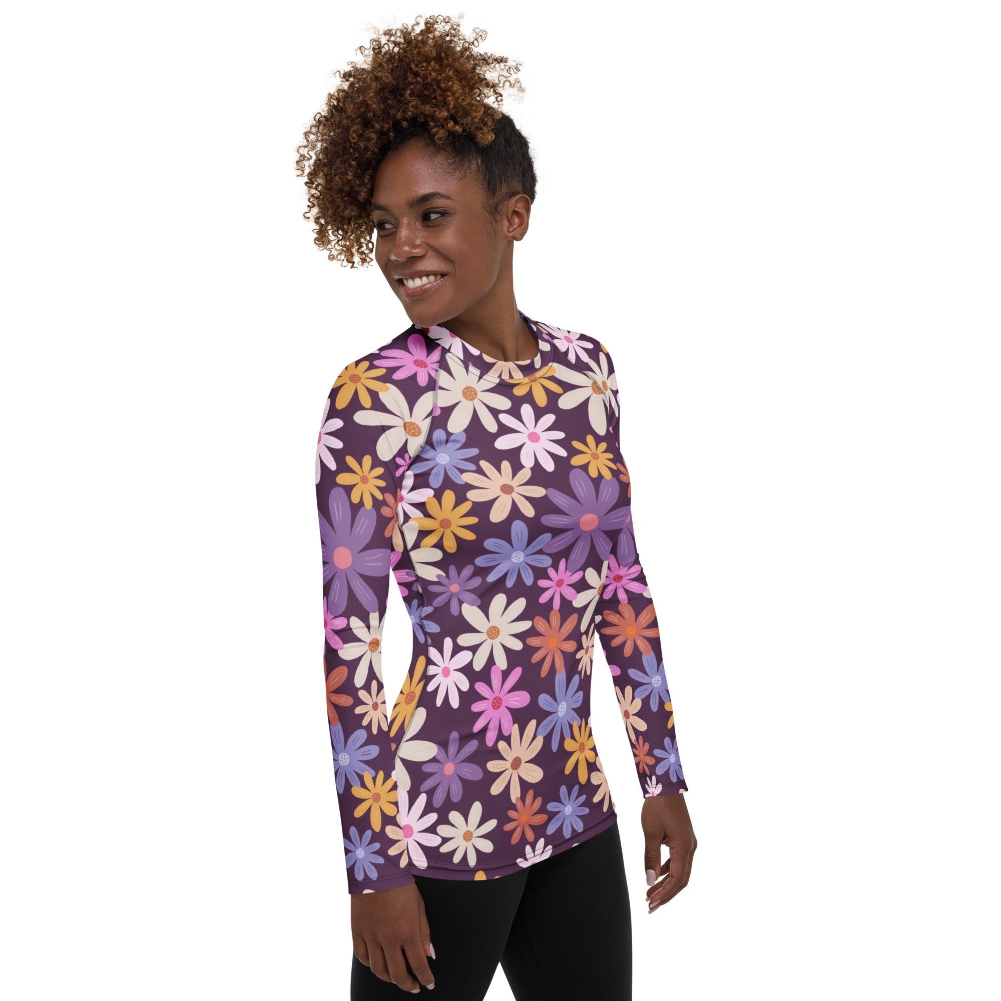 Women's Purple Floral Long Sleeve Rash Guard Swim Shirt – Buttery Soft, Sun Safe UPF 50+ Protection, Quick Dry & 4-Way Stretch Comfort