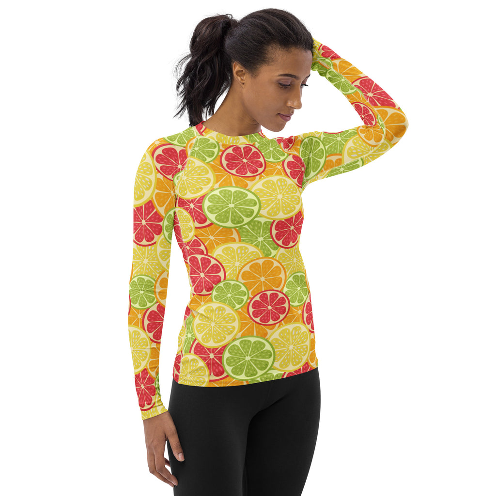 Women's Citrus Fruit Long Sleeve Rash Guard Swim Shirt – Buttery Soft, Sun Safe UPF 50+ Protection, Quick Dry & 4-Way Stretch Comfort