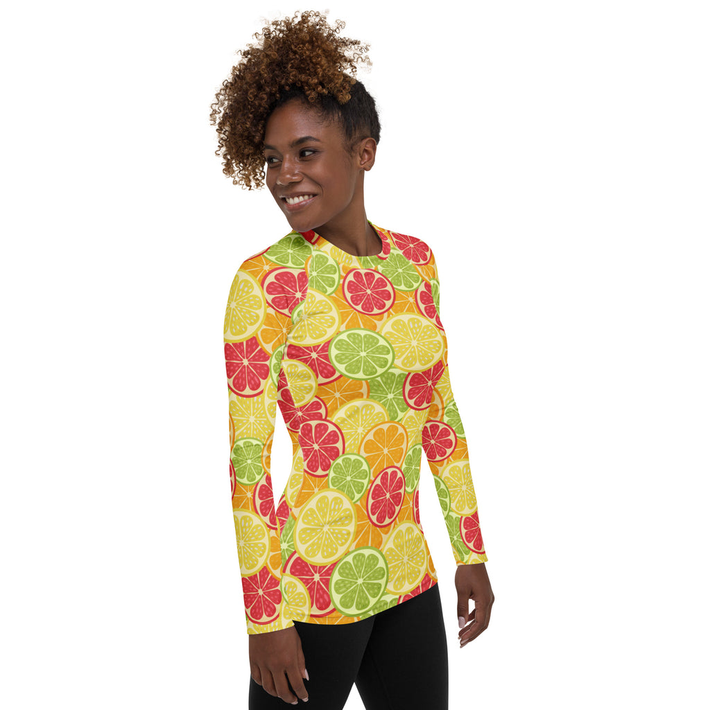 Women's Citrus Fruit Long Sleeve Rash Guard Swim Shirt – Buttery Soft, Sun Safe UPF 50+ Protection, Quick Dry & 4-Way Stretch Comfort