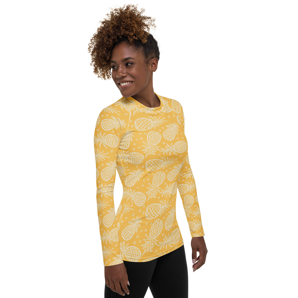 Women's Pineapple Long Sleeve Rash Guard Swim Shirt – Buttery Soft, Sun Safe UPF 50+ Protection, Quick Dry & 4-Way Stretch Comfort