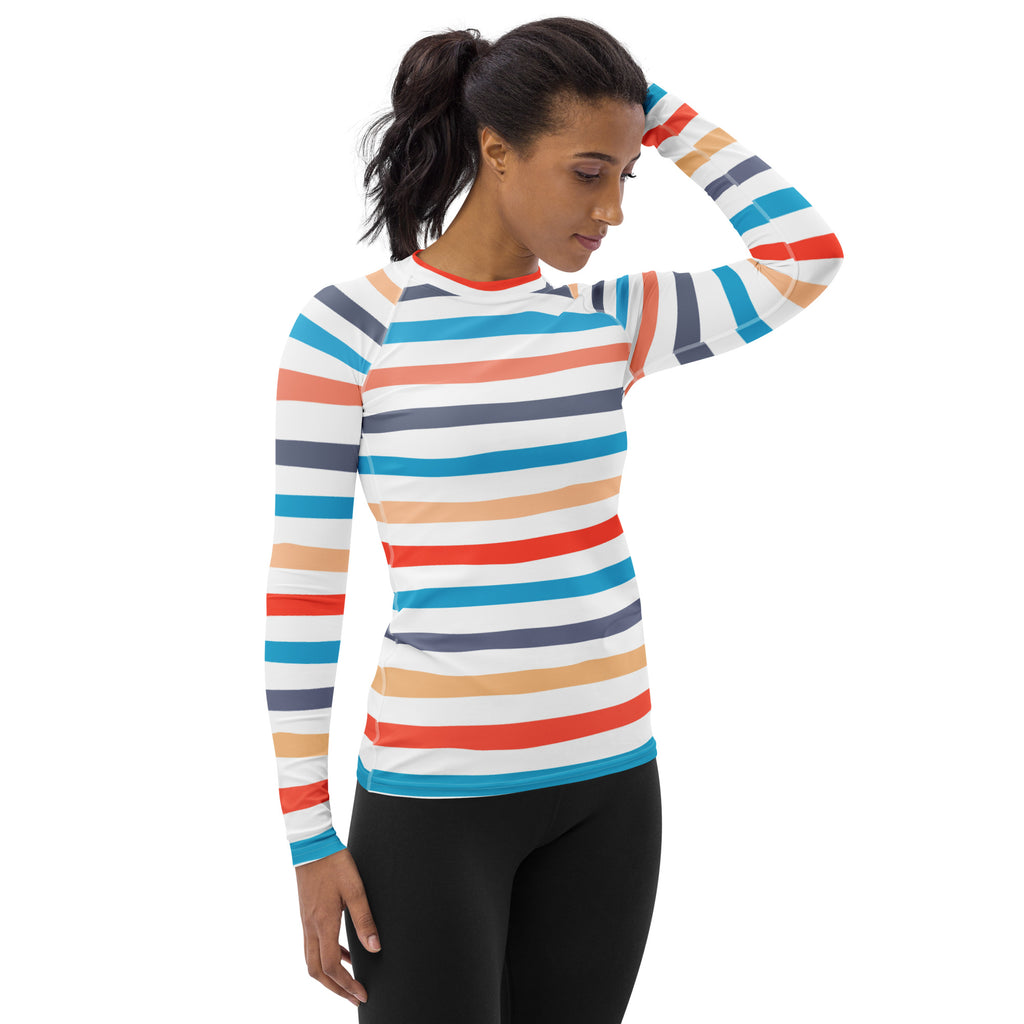 Women's Colorful Beach Striped Long Sleeve Rash Guard Swim Shirt – Buttery Soft, Sun Safe UPF 50+ Protection, Quick Dry & 4-Way Stretch Comfort