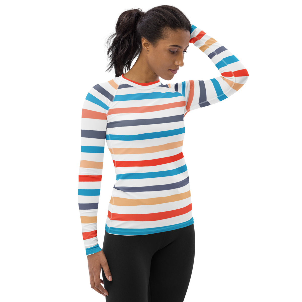 Women's Colorful Beach Striped Long Sleeve Rash Guard Swim Shirt – Buttery Soft, Sun Safe UPF 50+ Protection, Quick Dry & 4-Way Stretch Comfort
