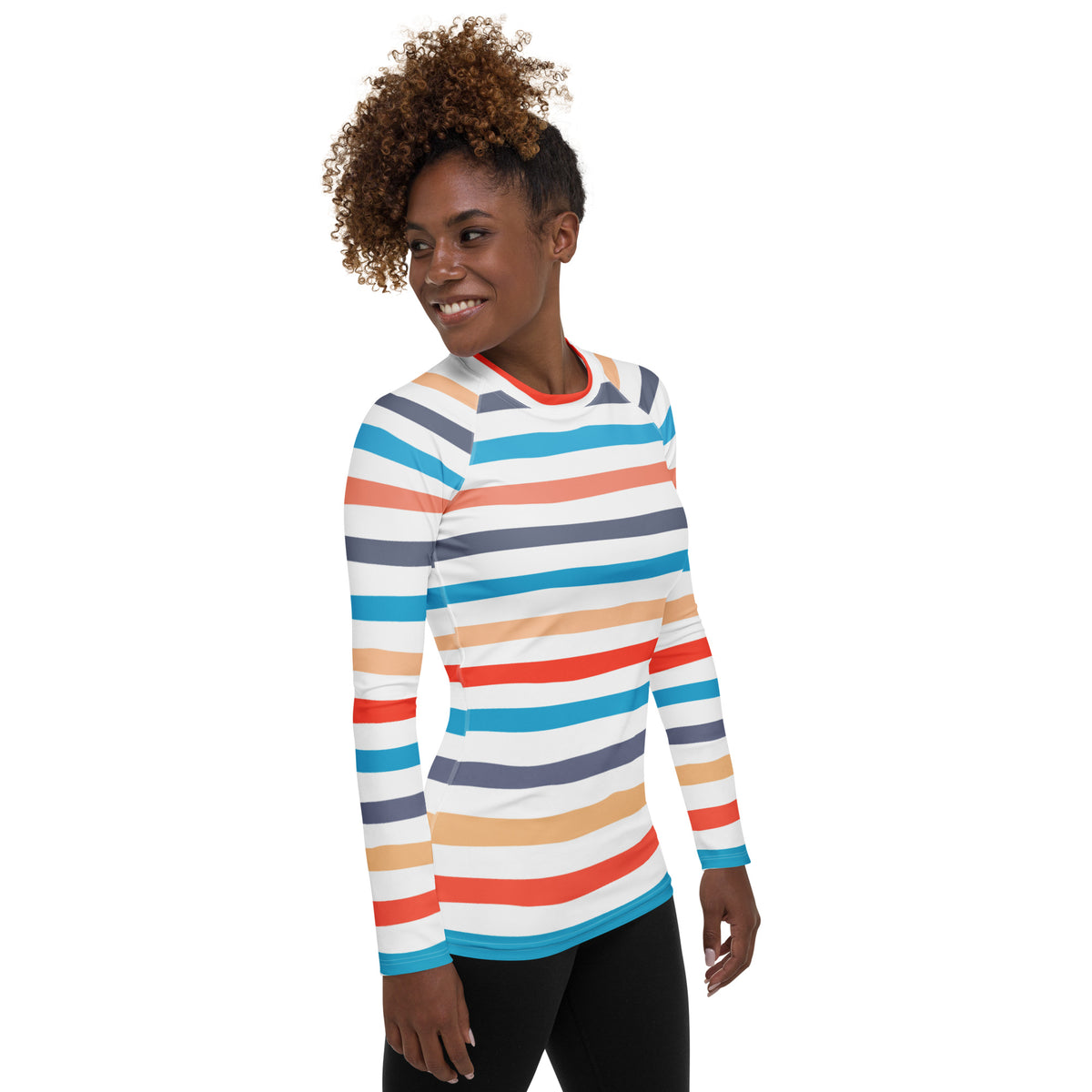 Women's Colorful Beach Striped Long Sleeve Rash Guard Swim Shirt – Buttery Soft, Sun Safe UPF 50+ Protection, Quick Dry & 4-Way Stretch Comfort