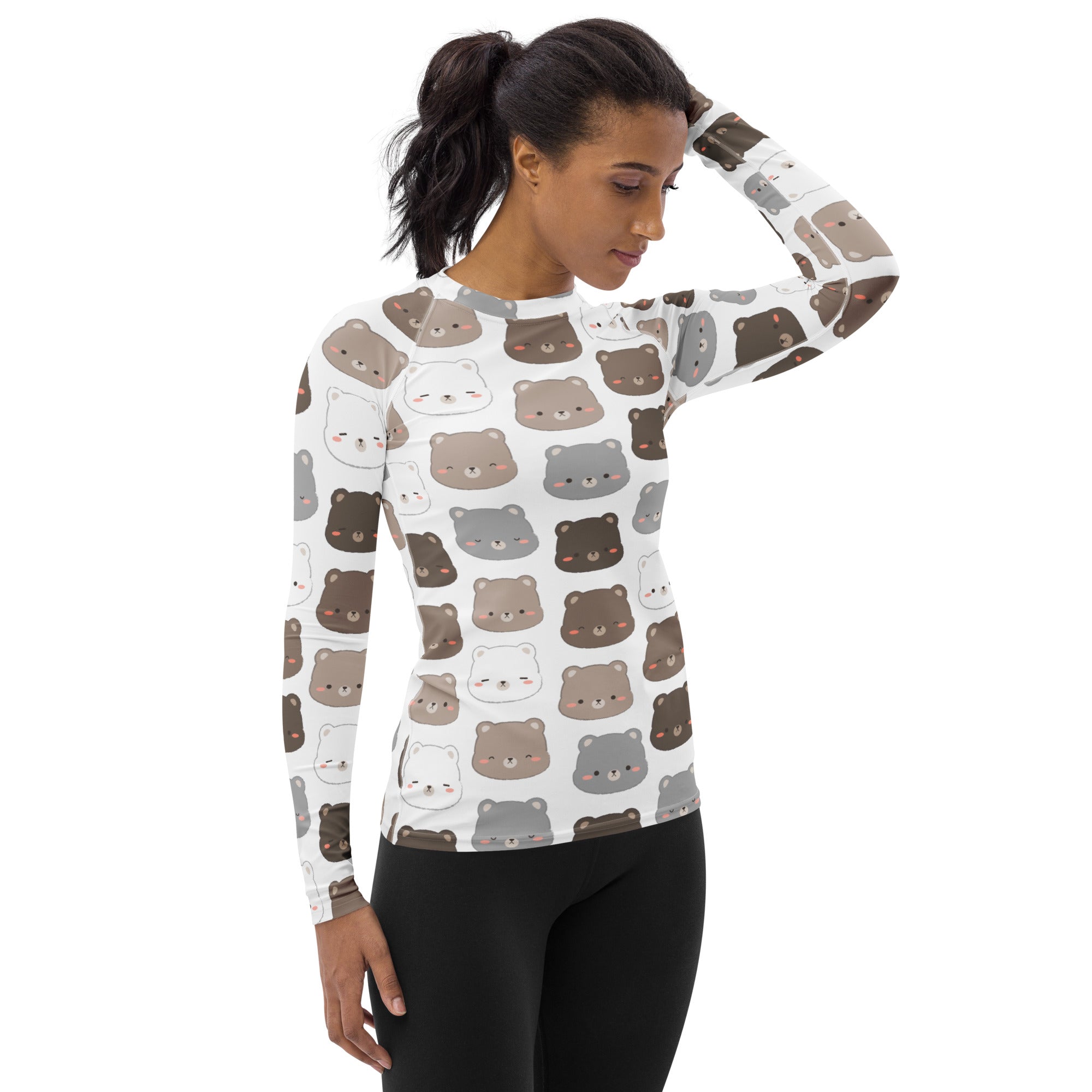Women's Cute Bear Long Sleeve Rash Guard Swim Shirt – Buttery Soft, Sun Safe UPF 50+ Protection, Quick Dry & 4-Way Stretch Comfort