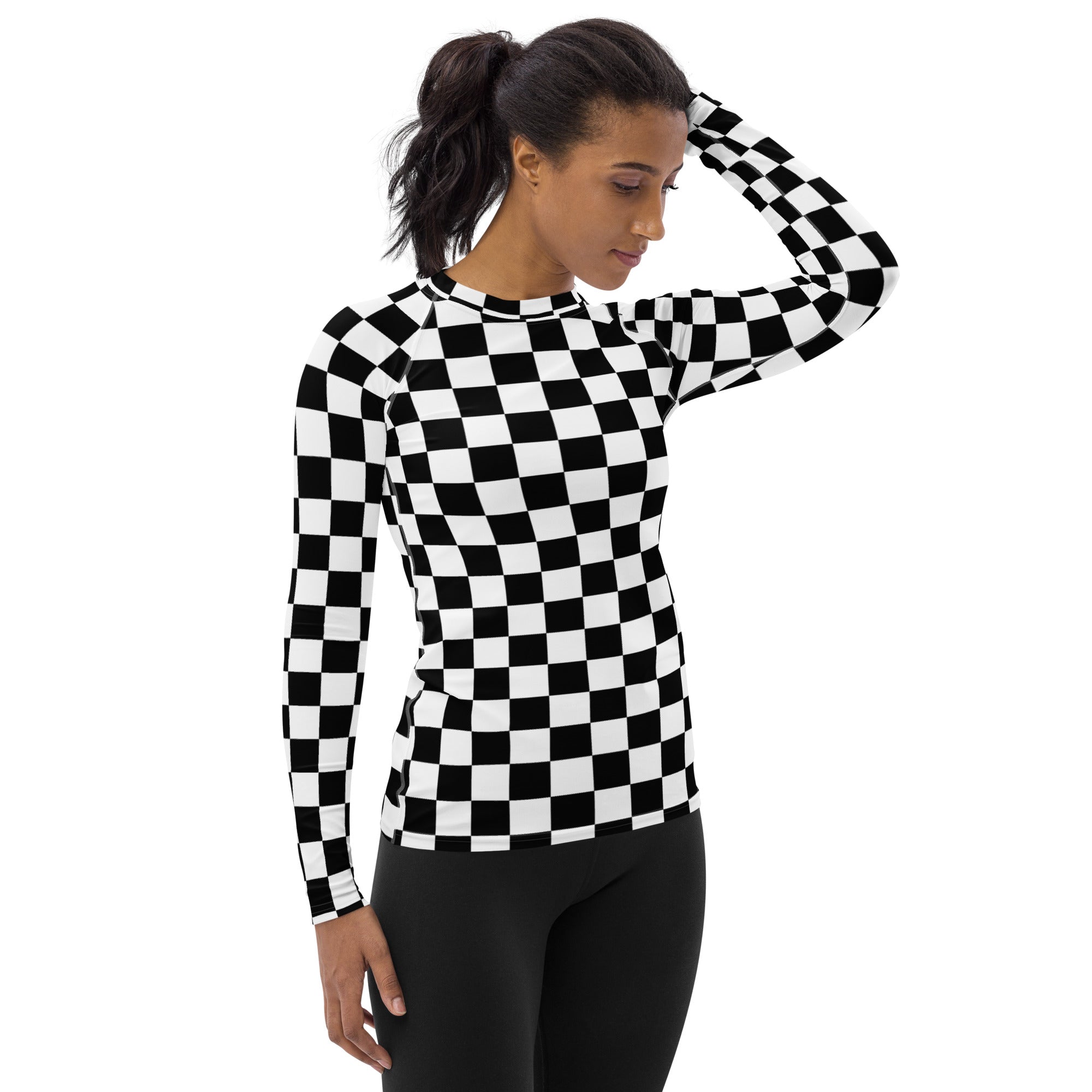 Women's Checkered Long Sleeve Rash Guard Swim Shirt – Buttery Soft, Sun Safe UPF 50+ Protection, Quick Dry & 4-Way Stretch Comfort