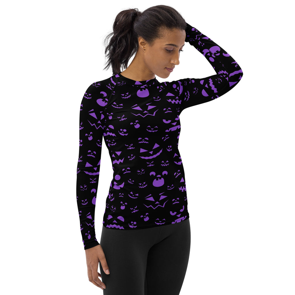 Women's Purple Jack O’ Lantern Long Sleeve Rash Guard Swim Shirt – Buttery Soft, Sun Safe UPF 50+ Protection, Quick Dry & 4-Way Stretch Comfort