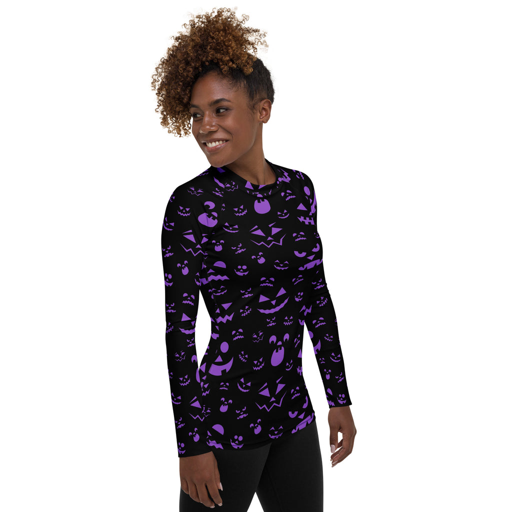 Women's Purple Jack O’ Lantern Long Sleeve Rash Guard Swim Shirt – Buttery Soft, Sun Safe UPF 50+ Protection, Quick Dry & 4-Way Stretch Comfort