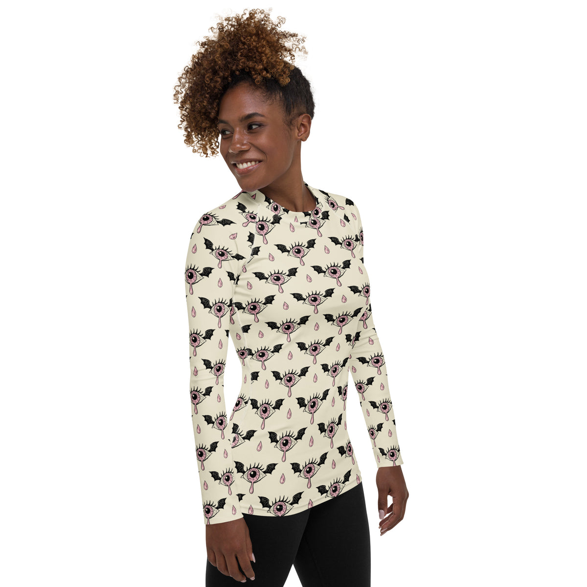 Women's Gothic Bat Eye Long Sleeve Rash Guard Swim Shirt – Buttery Soft, Sun Safe UPF 50+ Protection, Quick Dry & 4-Way Stretch Comfort
