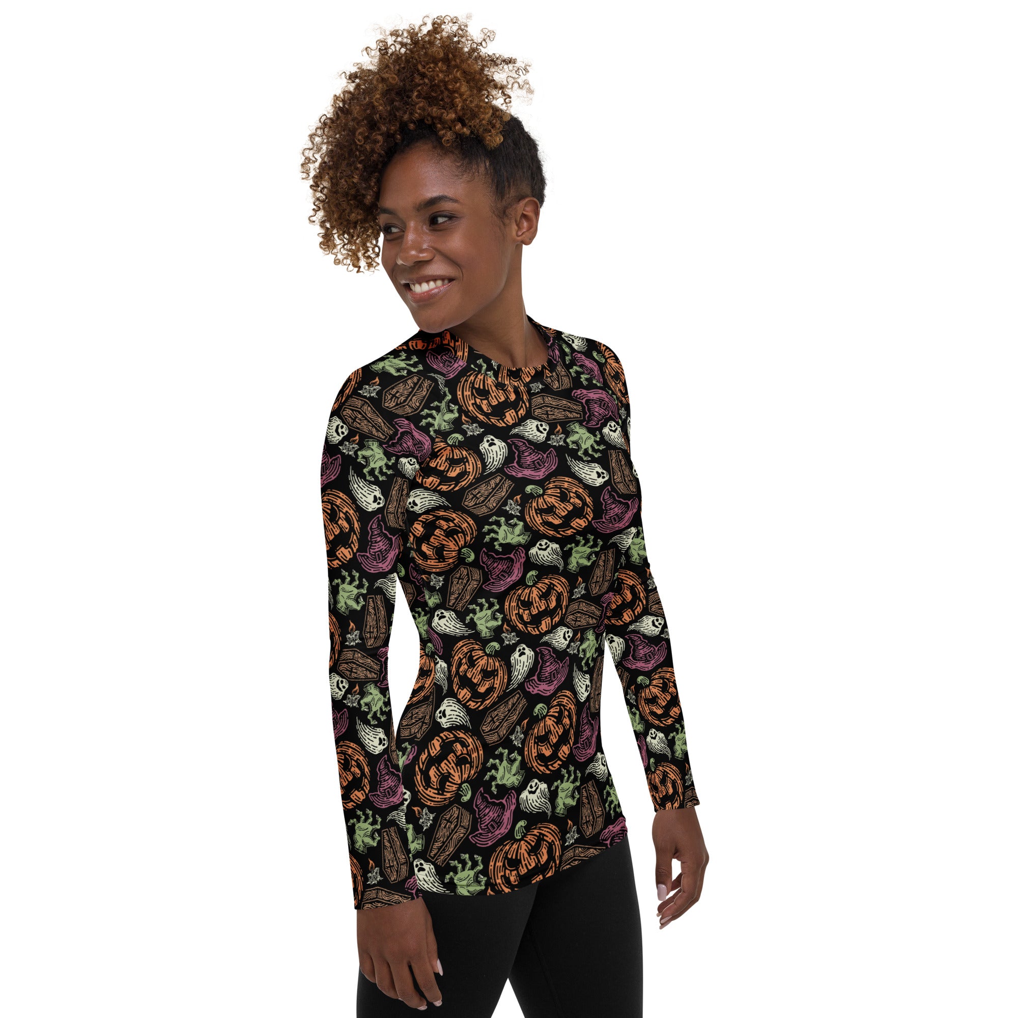 Women's Vintage Halloween Long Sleeve Rash Guard Swim Shirt – Buttery Soft, Sun Safe UPF 50+ Protection, Quick Dry & 4-Way Stretch Comfort