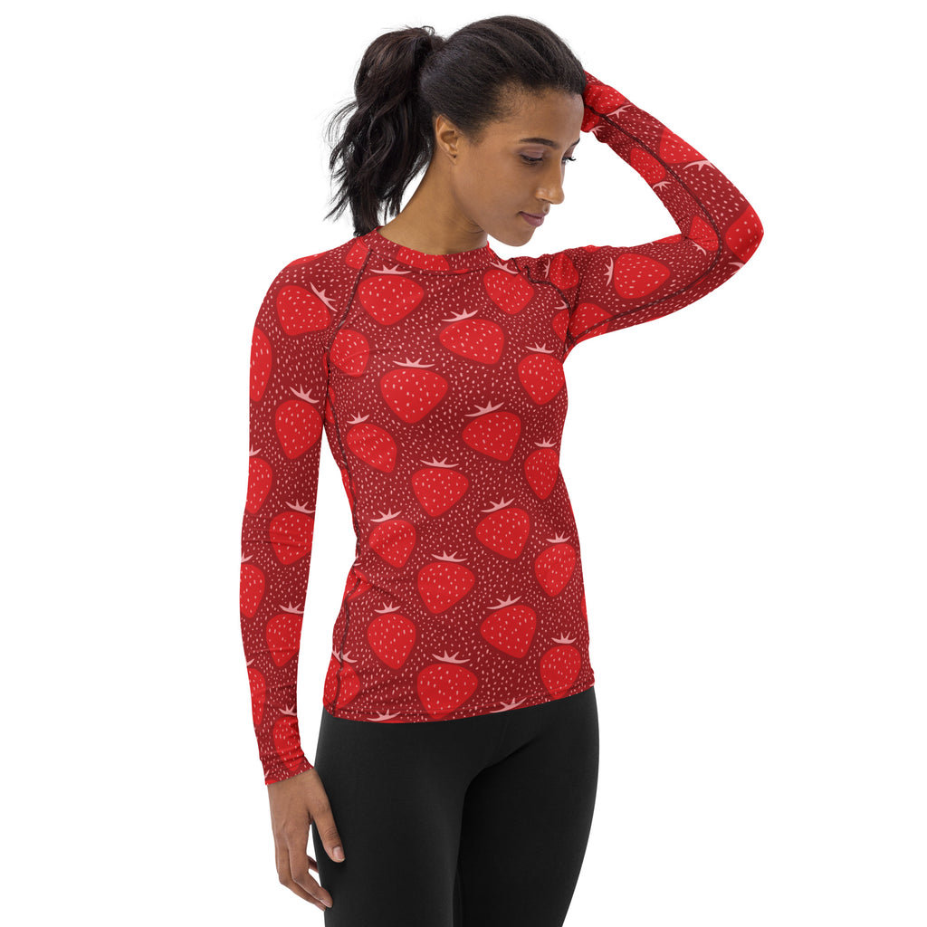 Women's Strawberry Long Sleeve Rash Guard Swim Shirt – Buttery Soft, Sun Safe UPF 50+ Protection, Quick Dry & 4-Way Stretch Comfort