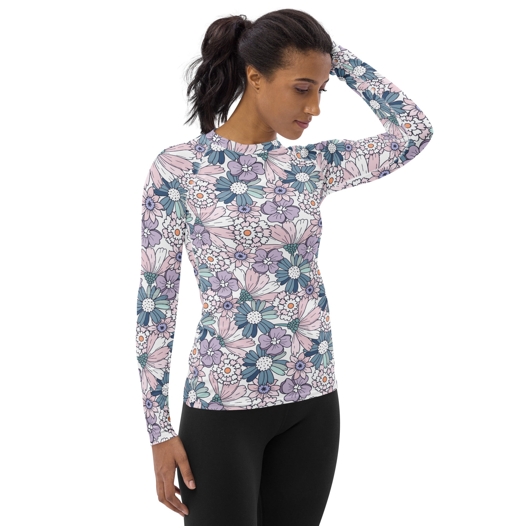 Women's Pastel Floral Long Sleeve Rash Guard Swim Shirt – Buttery Soft, Sun Safe UPF 50+ Protection, Quick Dry & 4-Way Stretch Comfort