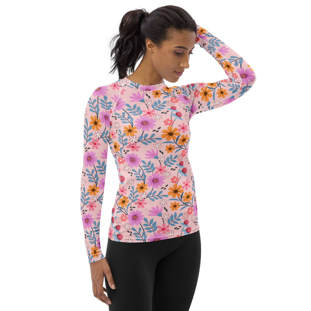 Women's Pink Floral Long Sleeve Rash Guard Swim Shirt – Buttery Soft, Sun Safe UPF 50+ Protection, Quick Dry & 4-Way Stretch Comfort