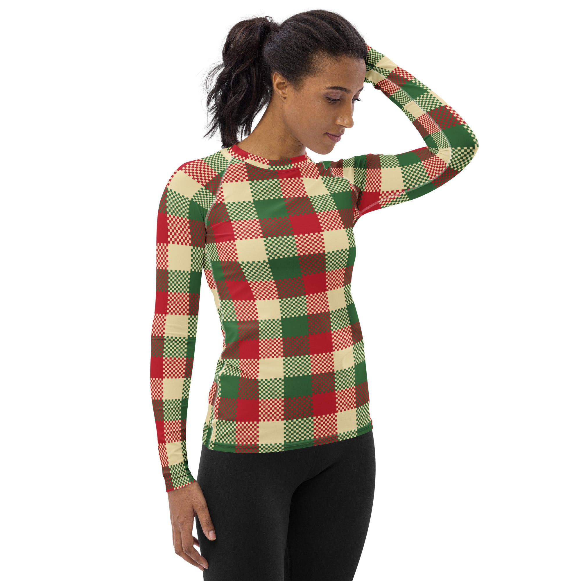 Women's Christmas Plaid Long Sleeve Rash Guard Swim Shirt – Buttery Soft, Sun Safe UPF 50+ Protection, Quick Dry & 4-Way Stretch Comfort