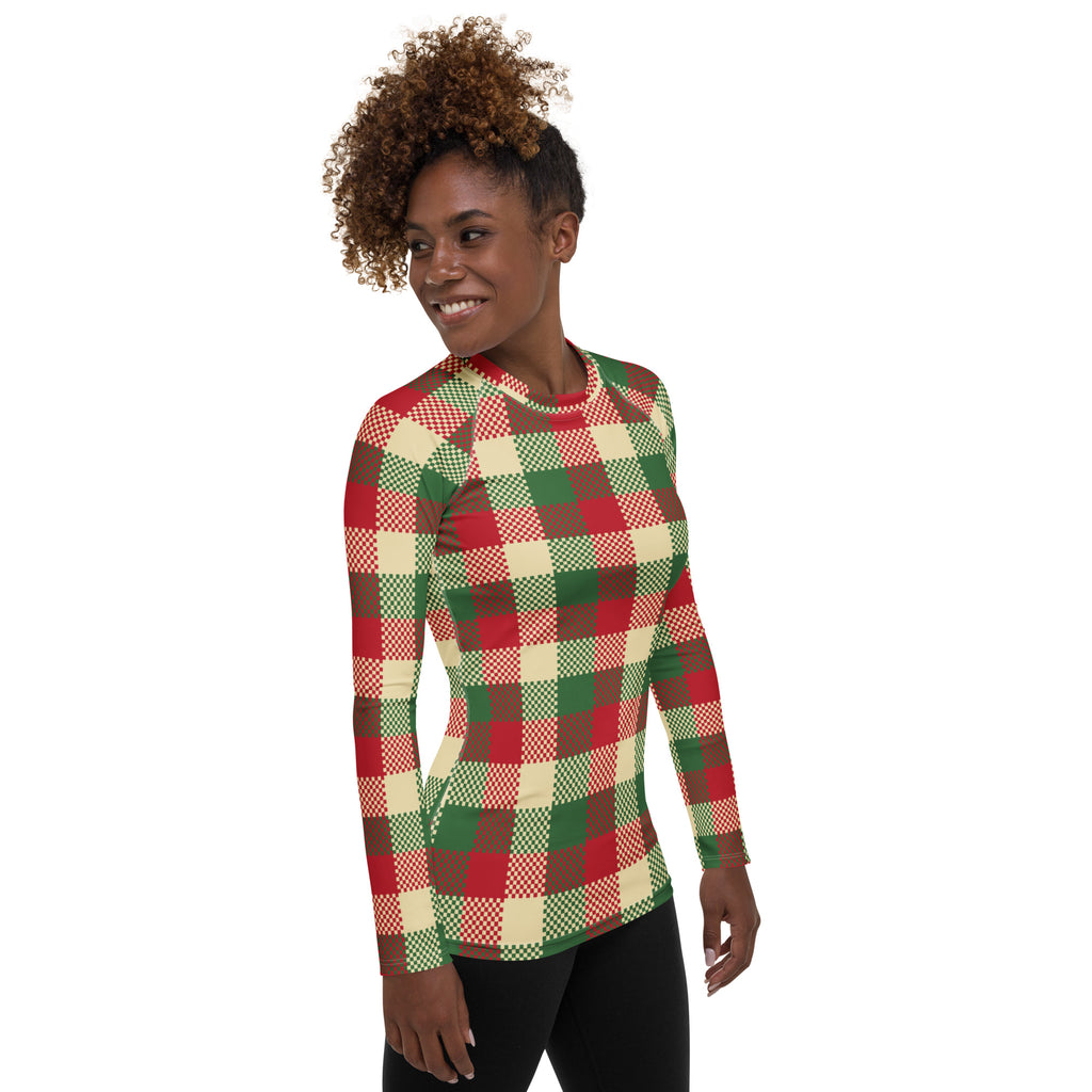 Women's Christmas Plaid Long Sleeve Rash Guard Swim Shirt – Buttery Soft, Sun Safe UPF 50+ Protection, Quick Dry & 4-Way Stretch Comfort