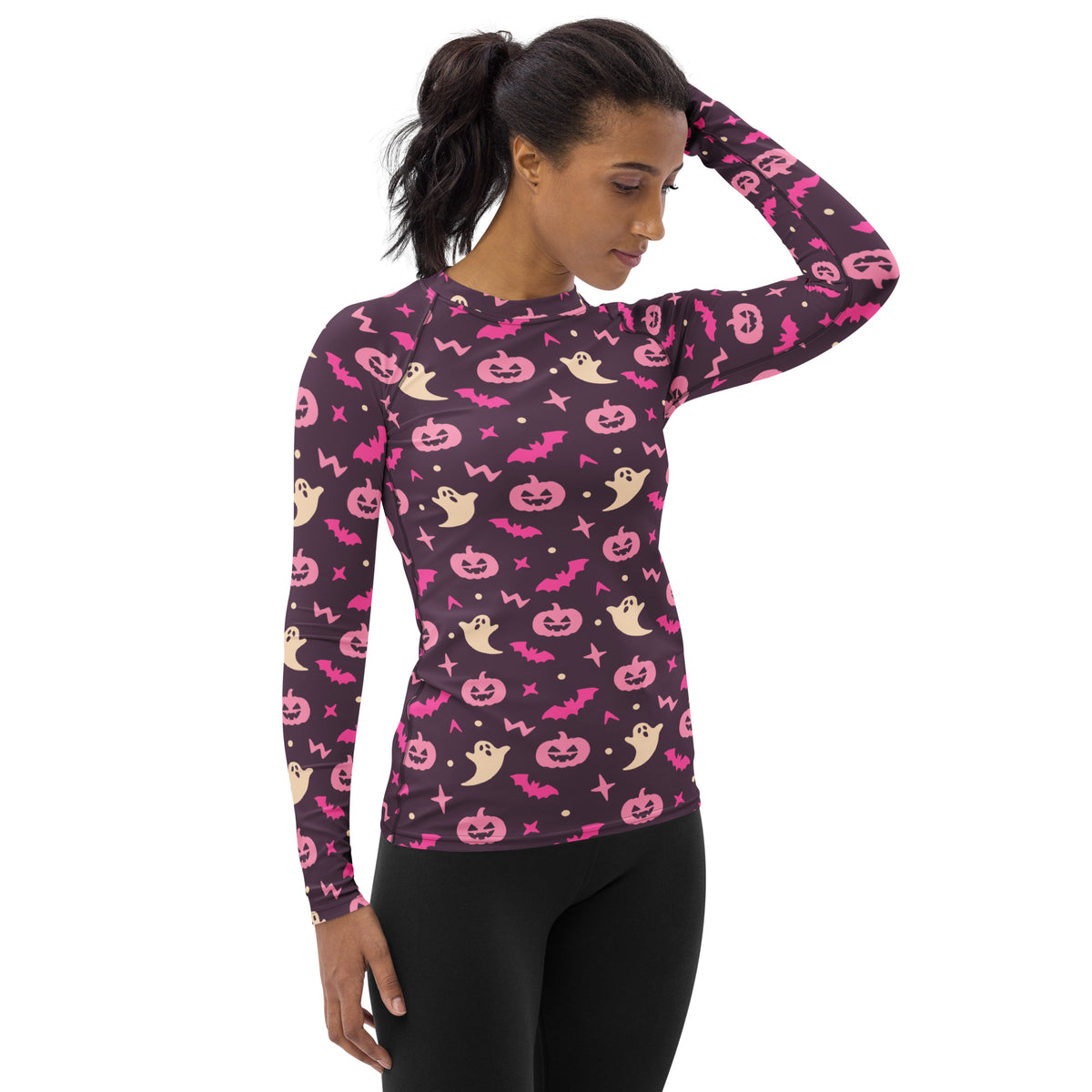 Women's Purple Halloween Long Sleeve Rash Guard Swim Shirt – Buttery Soft, Sun Safe UPF 50+ Protection, Quick Dry & 4-Way Stretch Comfort