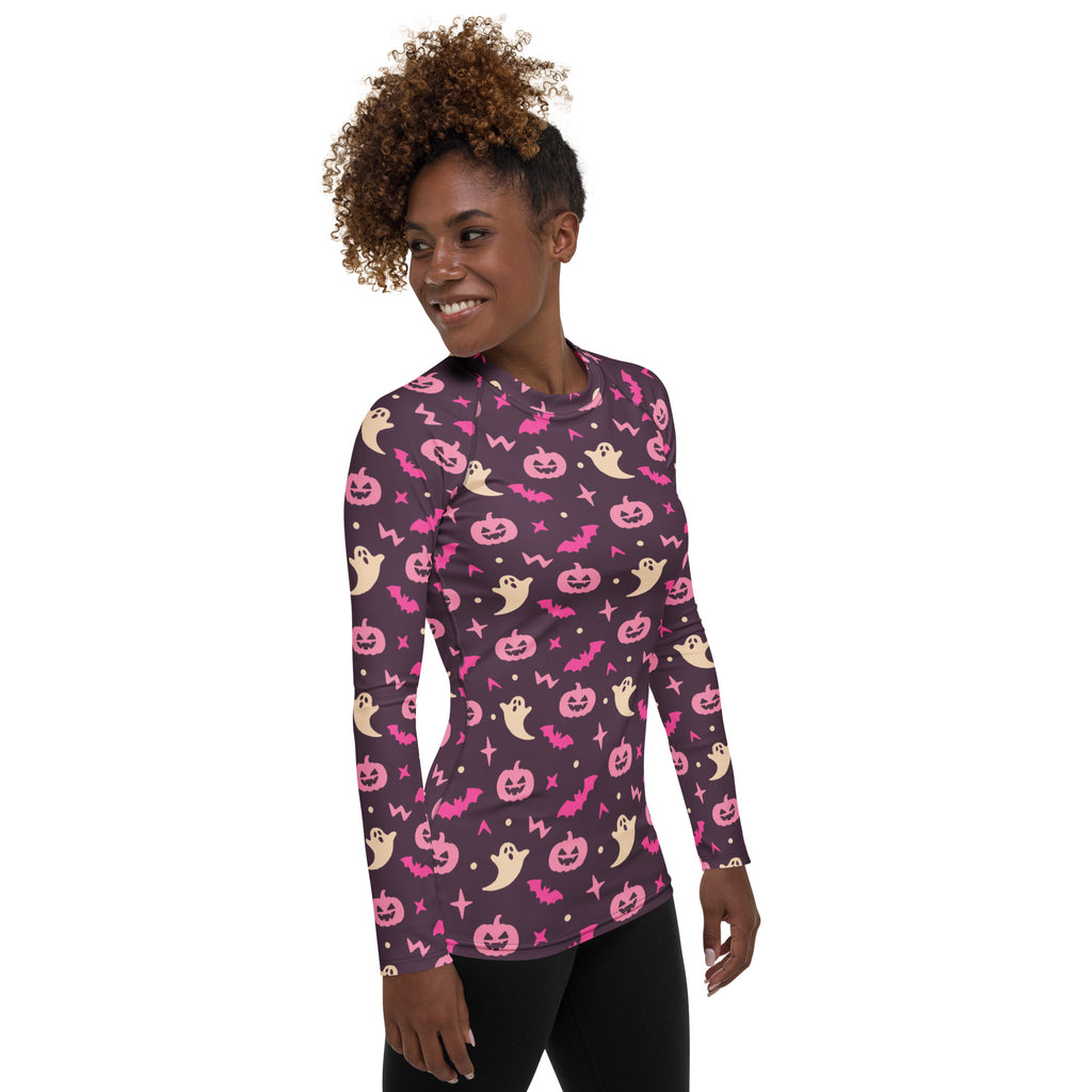 Women's Purple Halloween Long Sleeve Rash Guard Swim Shirt – Buttery Soft, Sun Safe UPF 50+ Protection, Quick Dry & 4-Way Stretch Comfort