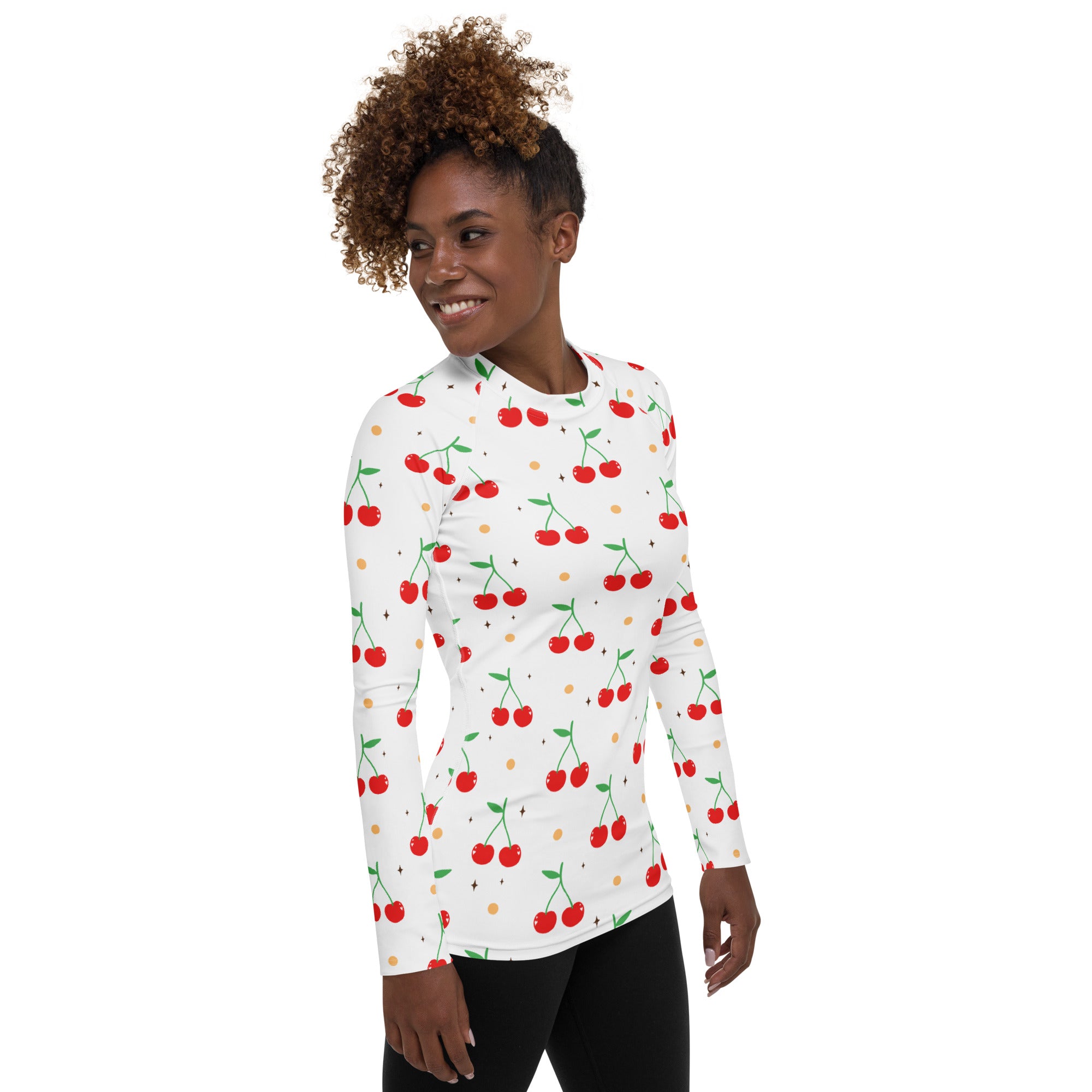 Women's Cherry Long Sleeve Rash Guard Swim Shirt – Buttery Soft, Sun Safe UPF 50+ Protection, Quick Dry & 4-Way Stretch Comfort