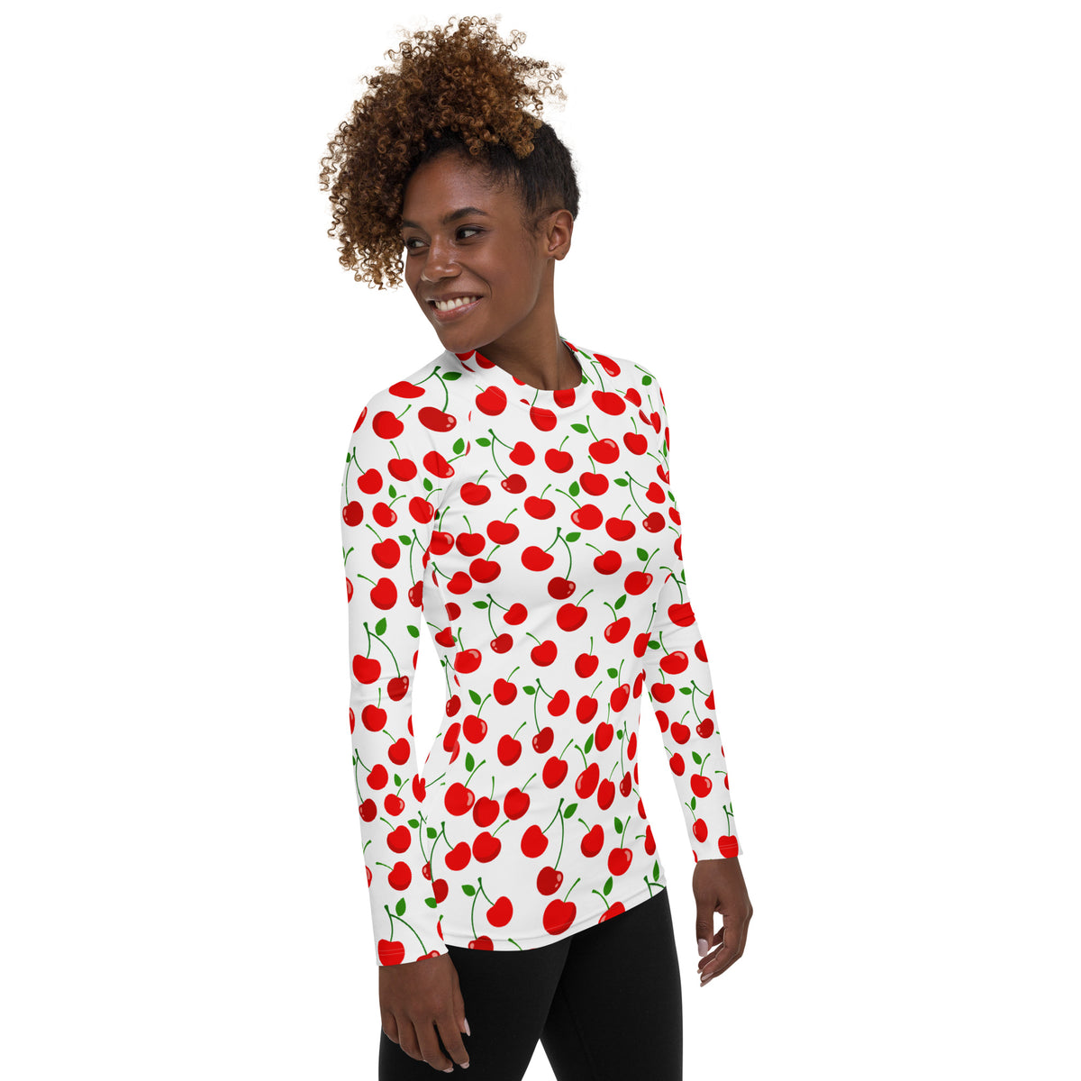 Women's Red Cherry Long Sleeve Rash Guard Swim Shirt – Buttery Soft, Sun Safe UPF 50+ Protection, Quick Dry & 4-Way Stretch Comfort