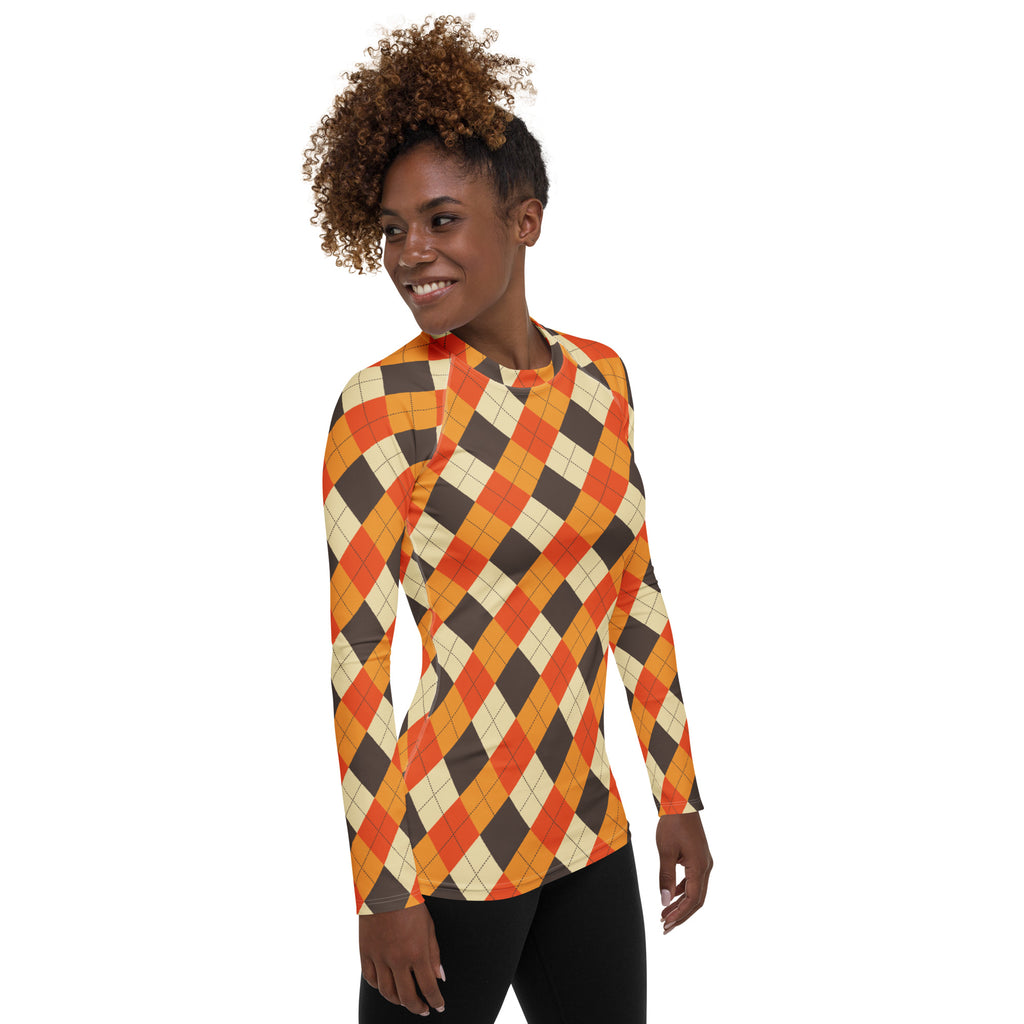 Women's Fall Argyle Long Sleeve Rash Guard Swim Shirt – Buttery Soft, Sun Safe UPF 50+ Protection, Quick Dry & 4-Way Stretch Comfort