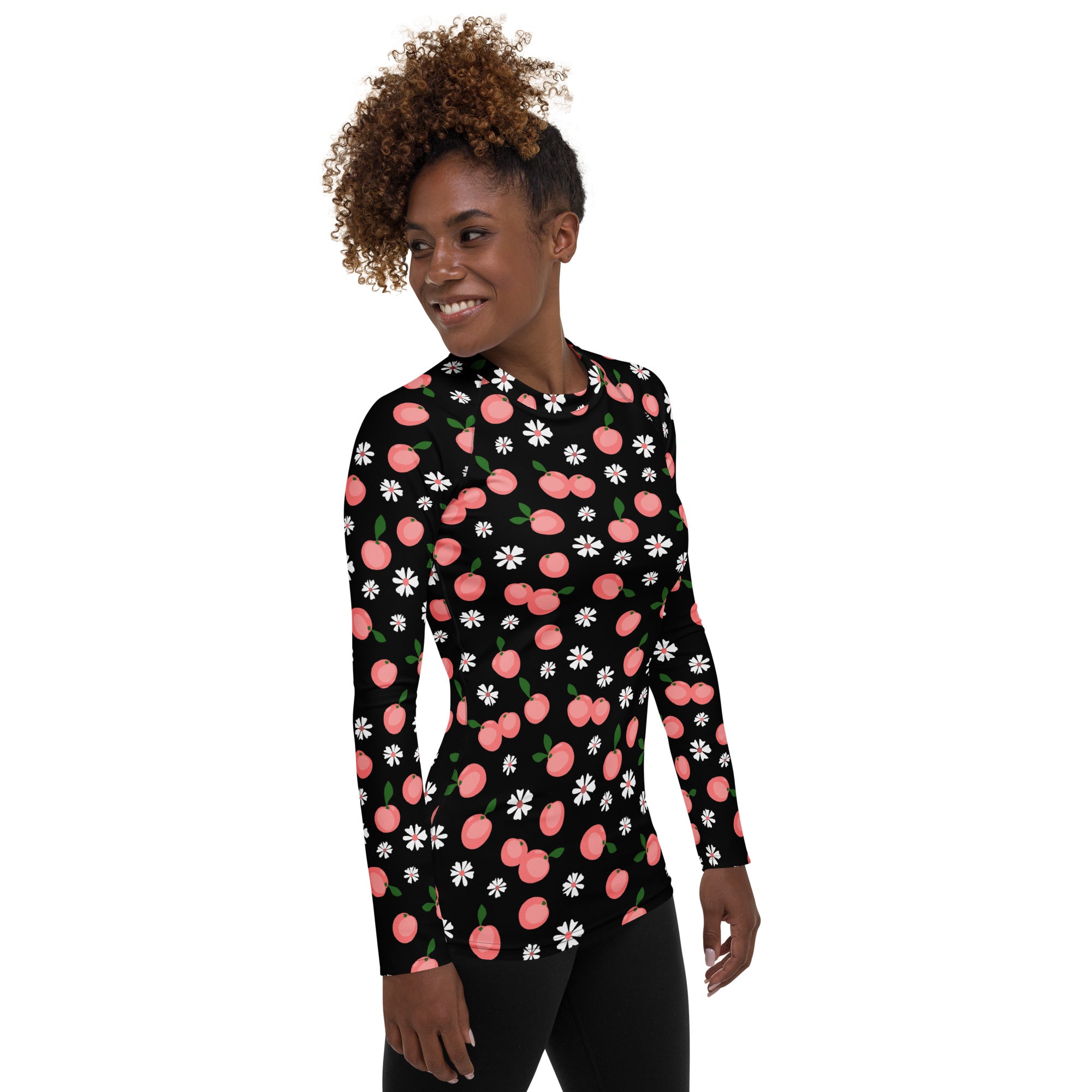 Women's Peach Floral Long Sleeve Rash Guard Swim Shirt – Buttery Soft, Sun Safe UPF 50+ Protection, Quick Dry & 4-Way Stretch Comfort