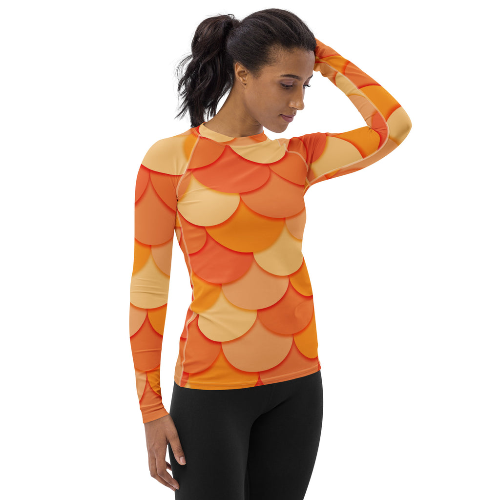 Women's Orange Mermaid Long Sleeve Rash Guard Swim Shirt – Buttery Soft, Sun Safe UPF 50+ Protection, Quick Dry & 4-Way Stretch Comfort