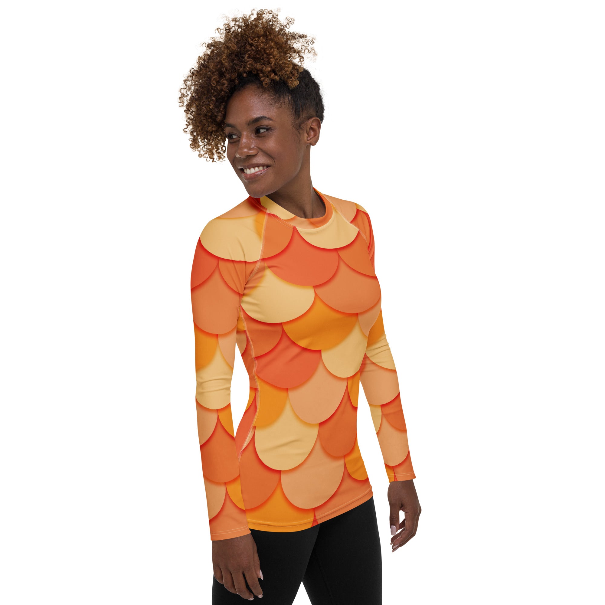 Women's Orange Mermaid Long Sleeve Rash Guard Swim Shirt – Buttery Soft, Sun Safe UPF 50+ Protection, Quick Dry & 4-Way Stretch Comfort