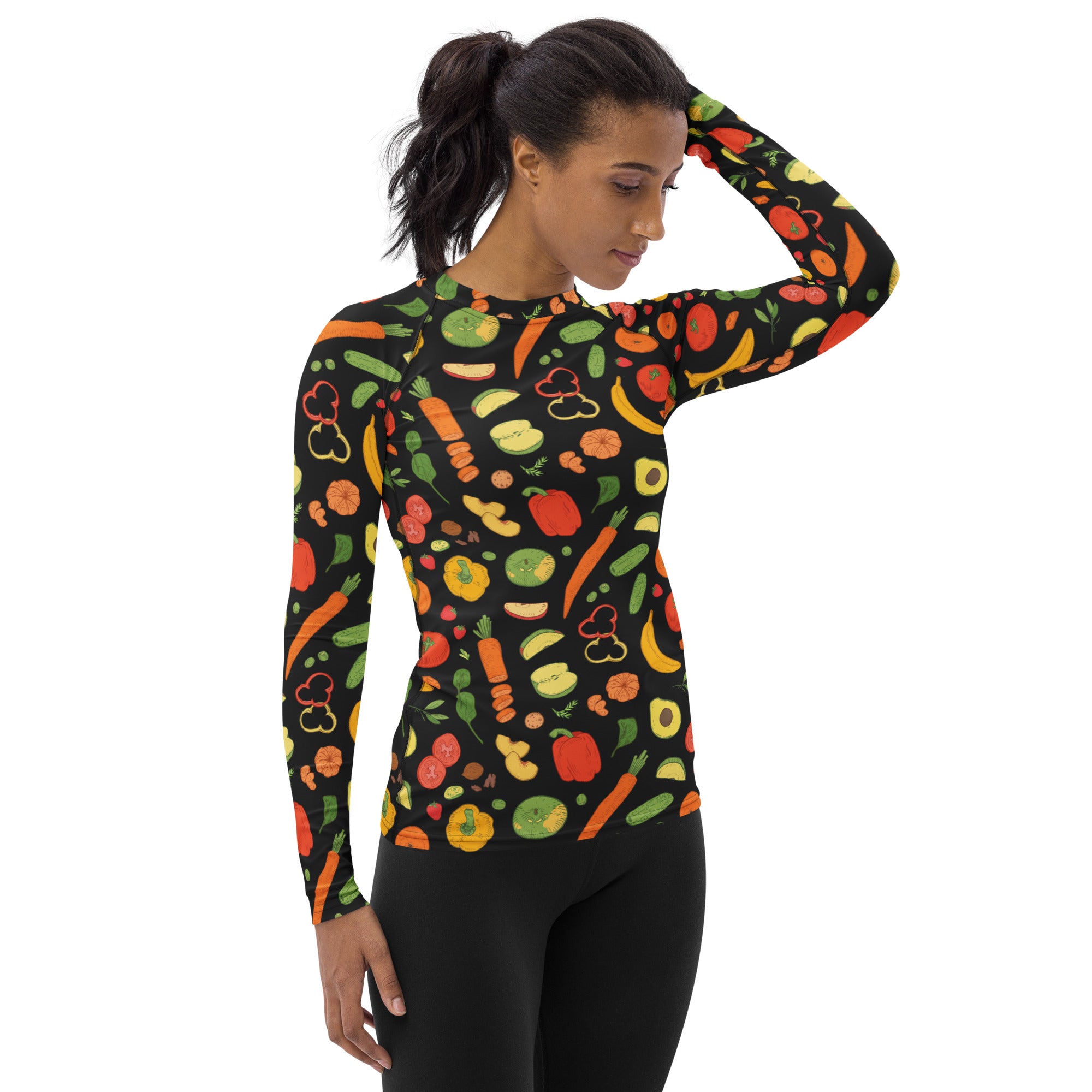 Women's Fruit & Vegetable Long Sleeve Rash Guard Swim Shirt – Buttery Soft, Sun Safe UPF 50+ Protection, Quick Dry & 4-Way Stretch Comfort