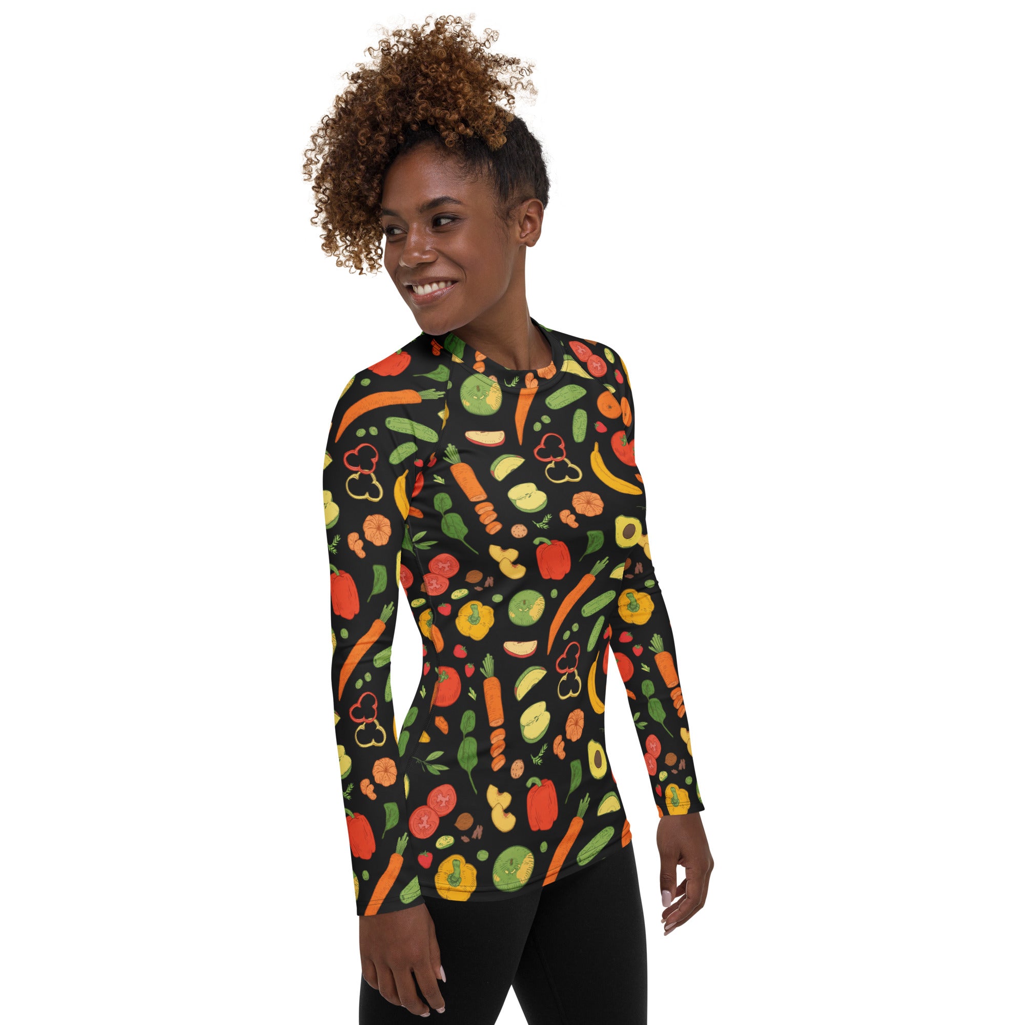 Women's Fruit & Vegetable Long Sleeve Rash Guard Swim Shirt – Buttery Soft, Sun Safe UPF 50+ Protection, Quick Dry & 4-Way Stretch Comfort