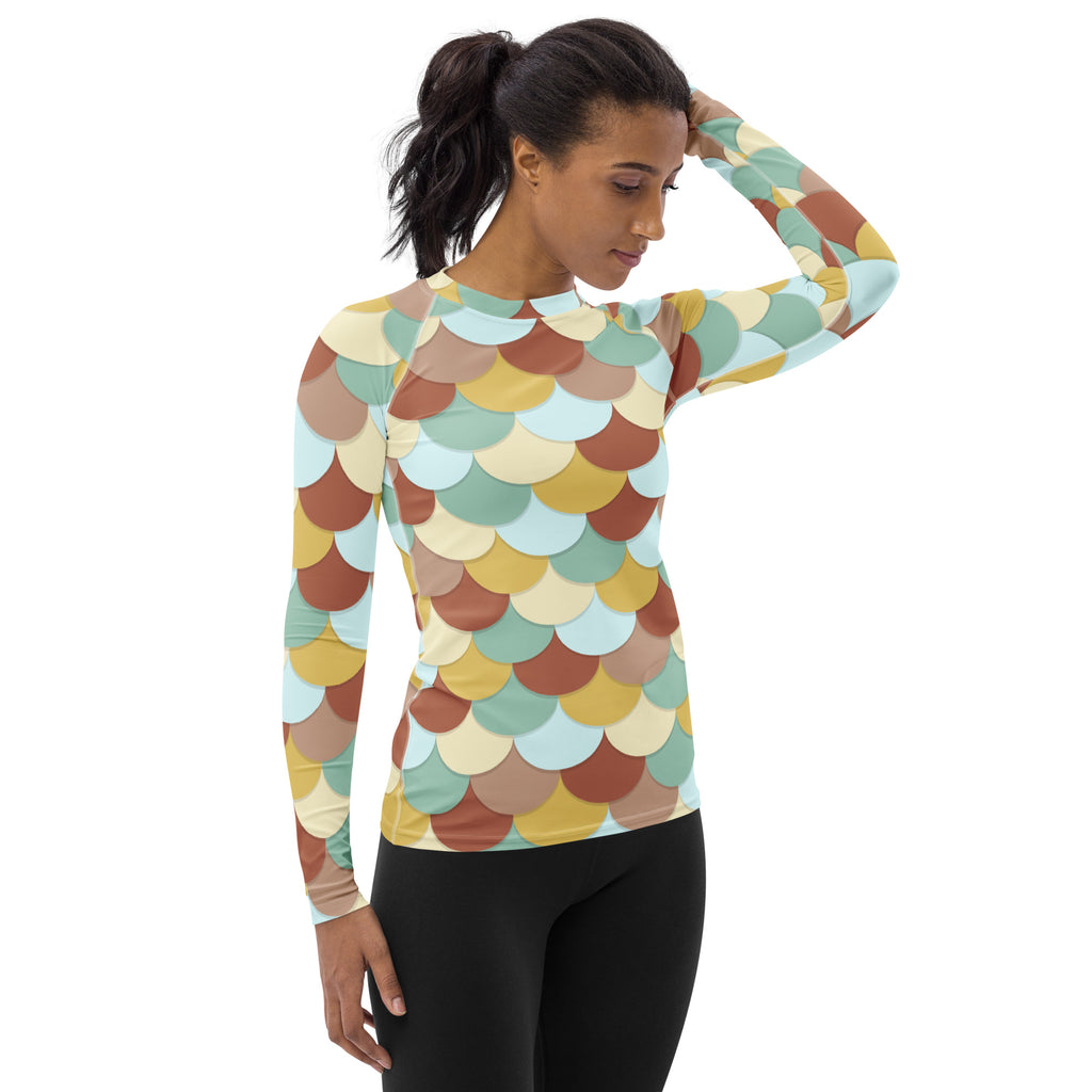 Women's Mermaid Scale Long Sleeve Rash Guard Swim Shirt – Buttery Soft, Sun Safe UPF 50+ Protection, Quick Dry & 4-Way Stretch Comfort