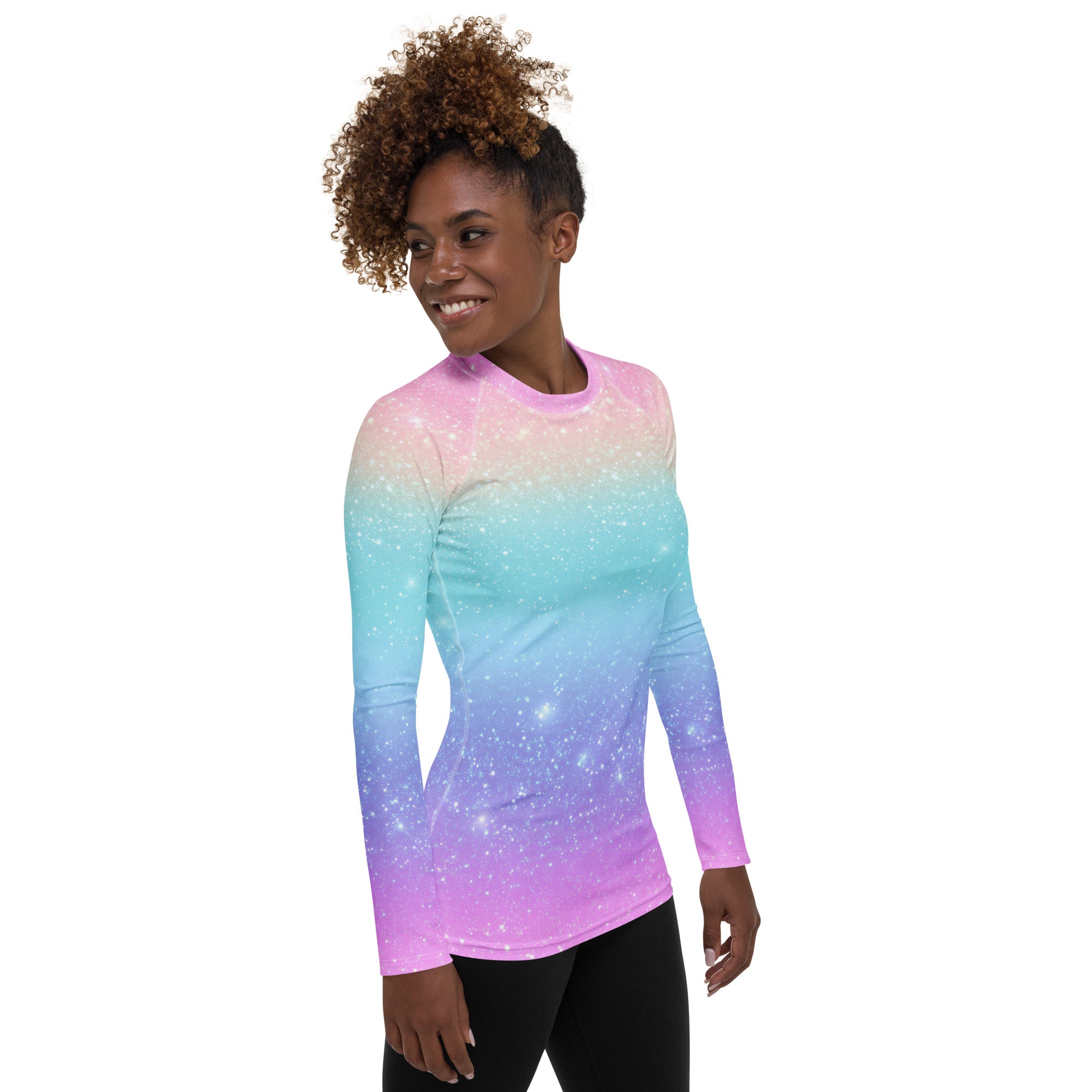 Women's Faux Sparkle Effect Long Sleeve Rash Guard Swim Shirt – Buttery Soft, Sun Safe UPF 50+ Protection, Quick Dry & 4-Way Stretch Comfort