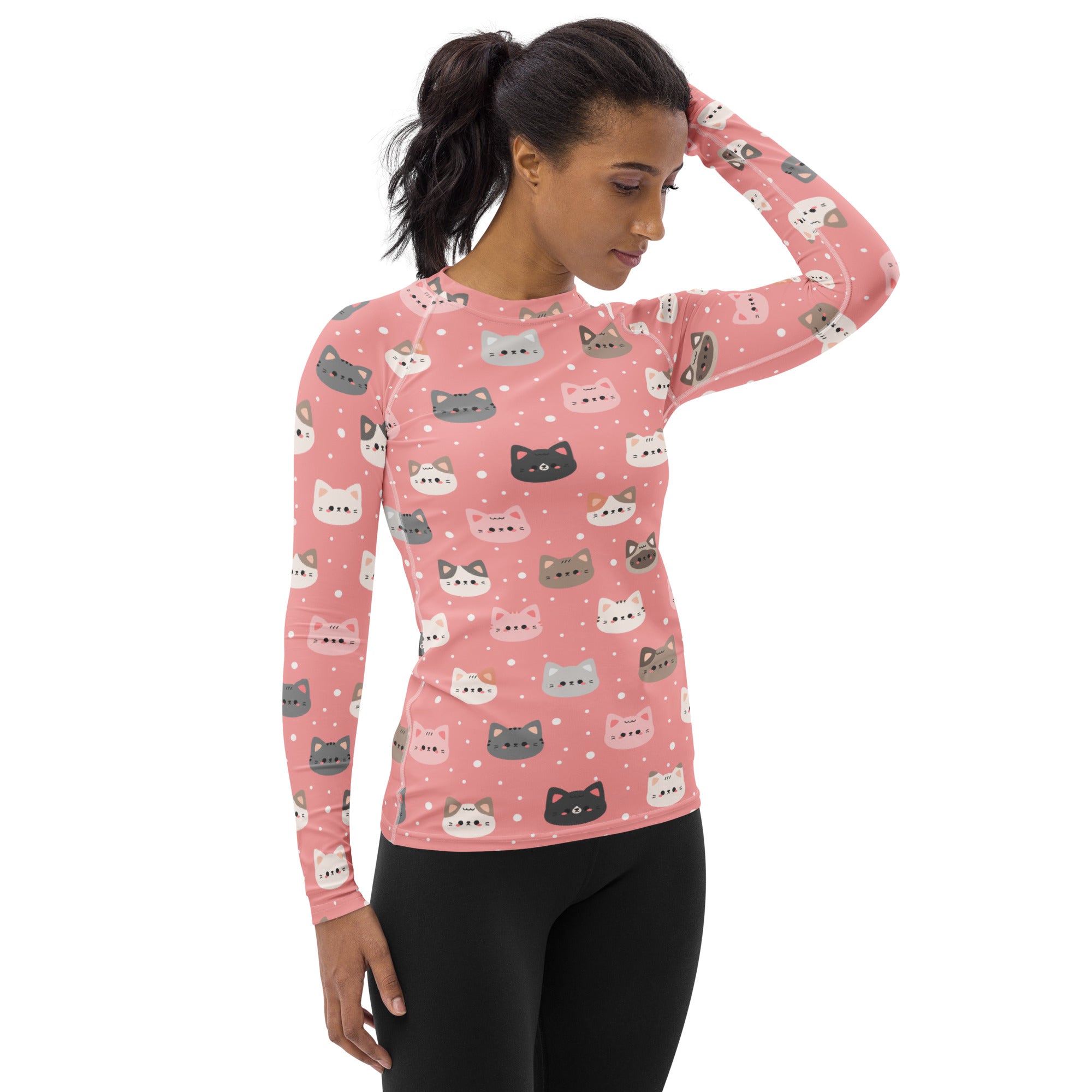 Women's Pink Cat Long Sleeve Rash Guard Swim Shirt – Buttery Soft, Sun Safe UPF 50+ Protection, Quick Dry & 4-Way Stretch Comfort