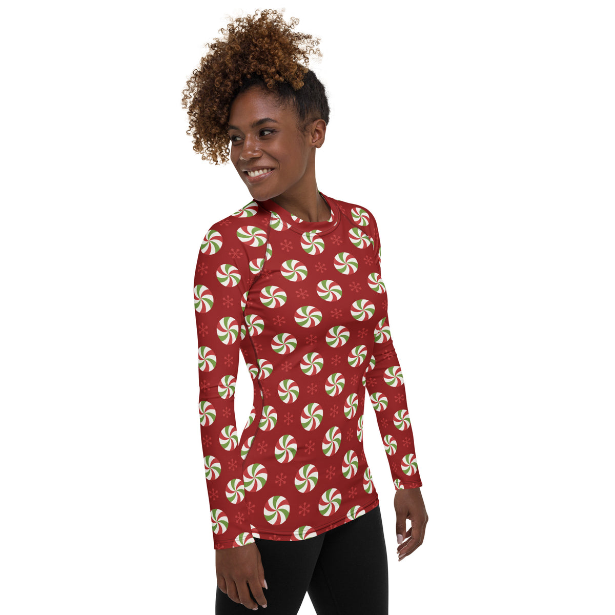 Women's Peppermint Christmas Long Sleeve Rash Guard Swim Shirt – Buttery Soft, Sun Safe UPF 50+ Protection, Quick Dry & 4-Way Stretch Comfort