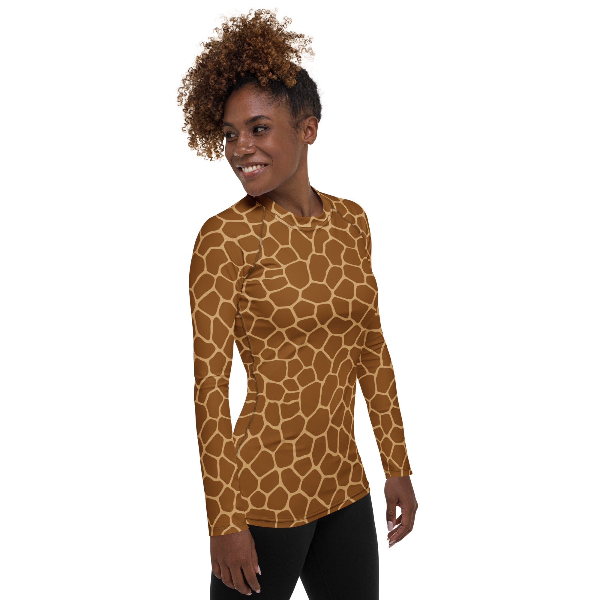 Women's Giraffe Print Long Sleeve Rash Guard Swim Shirt – Buttery Soft, Sun Safe UPF 50+ Protection, Quick Dry & 4-Way Stretch Comfort