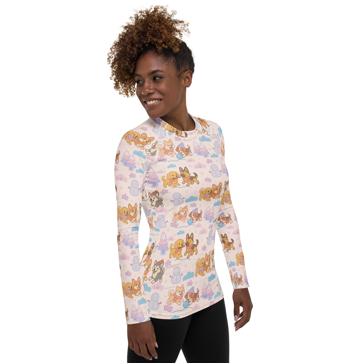 Women's Winter Dogs Long Sleeve Rash Guard Swim Shirt – Buttery Soft, Sun Safe UPF 50+ Protection, Quick Dry & 4-Way Stretch Comfort